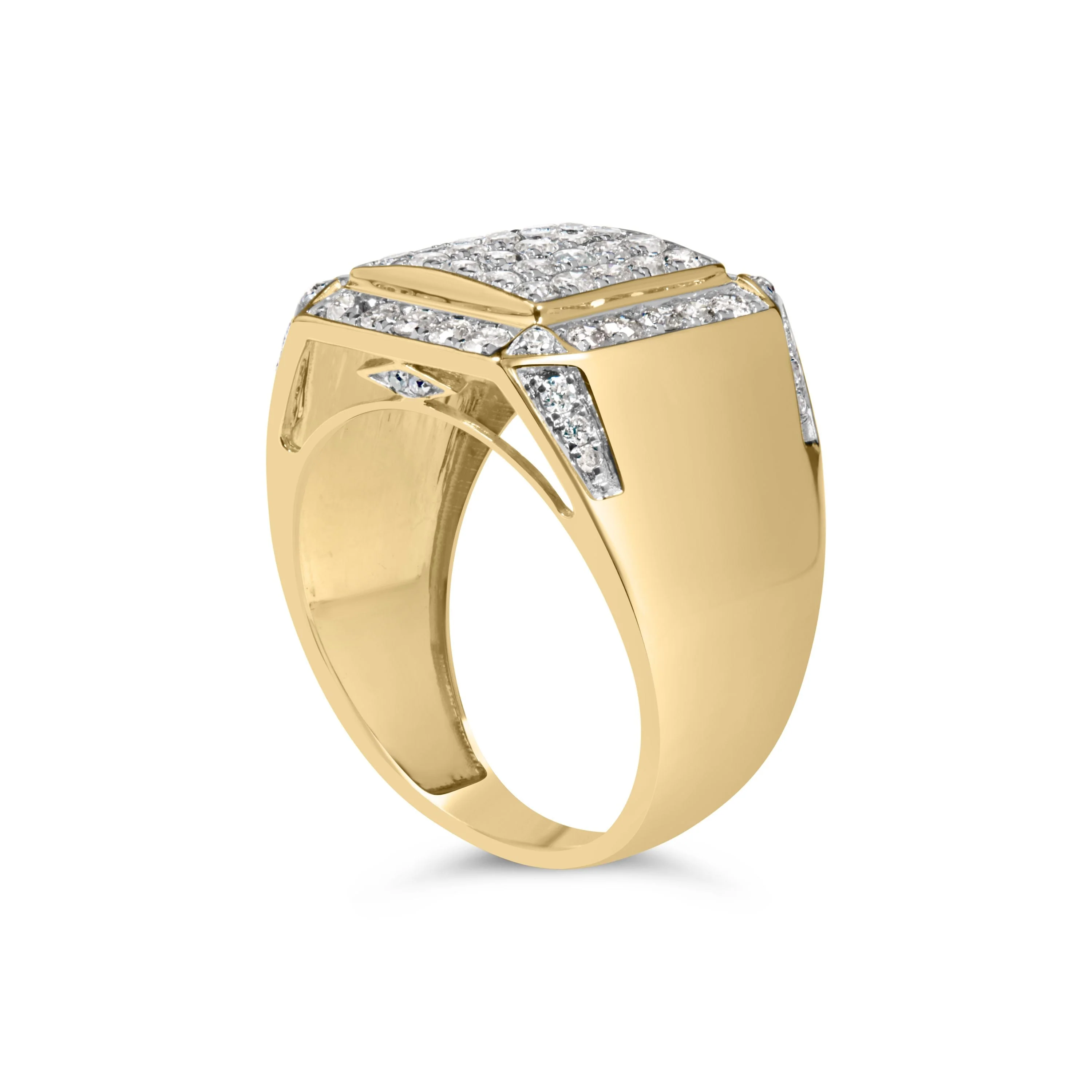 Men's 10K Yellow Gold 2 1/8 Cttw Diamond Composite Cluster Cocktail Ring Band - Image 3