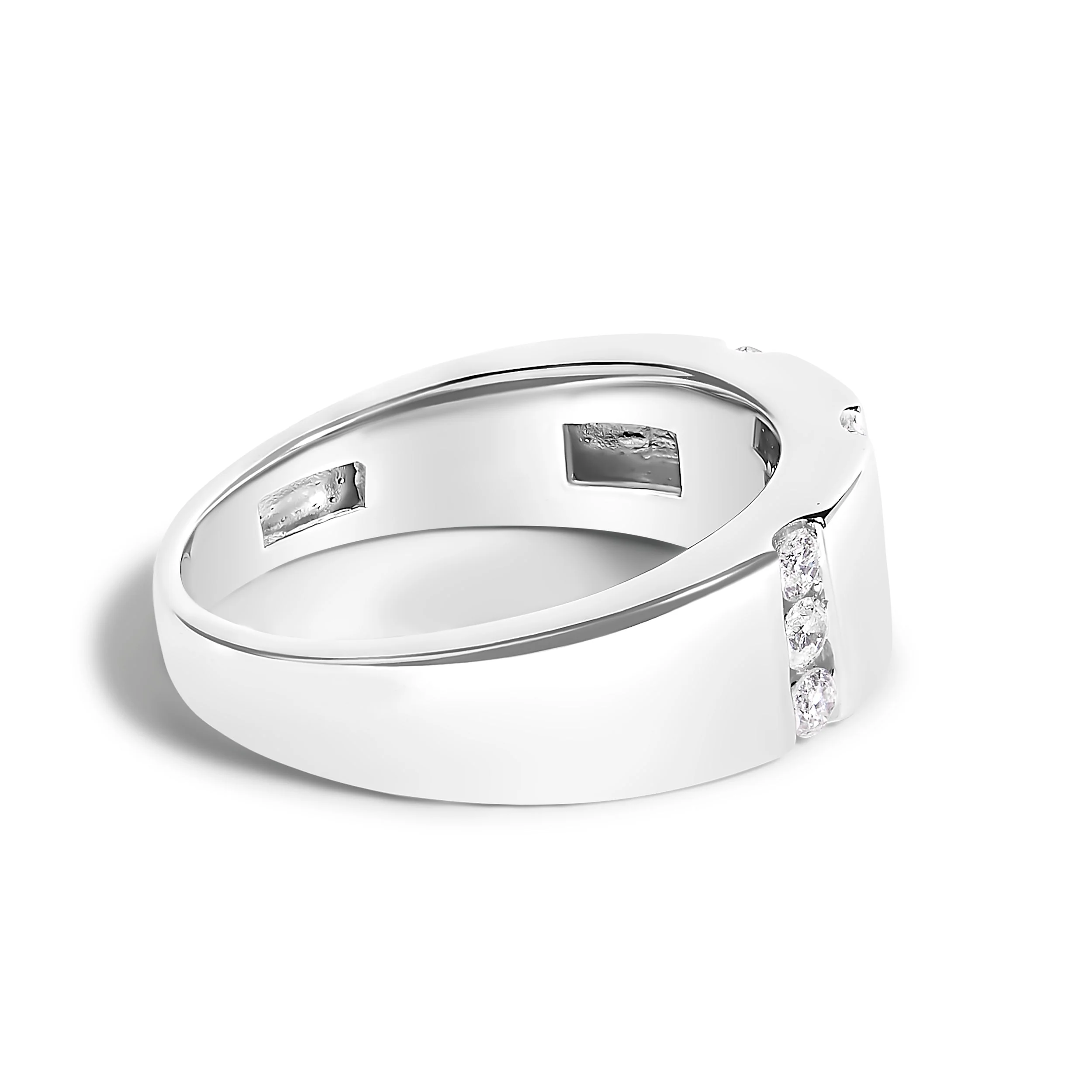 Men's .925 Sterling Silver 1/2 Cttw Diamond Triple Three Stone Row Band Ring (H-I Color, I1-I2 Clarity) - Ring Size 10 - Image 2