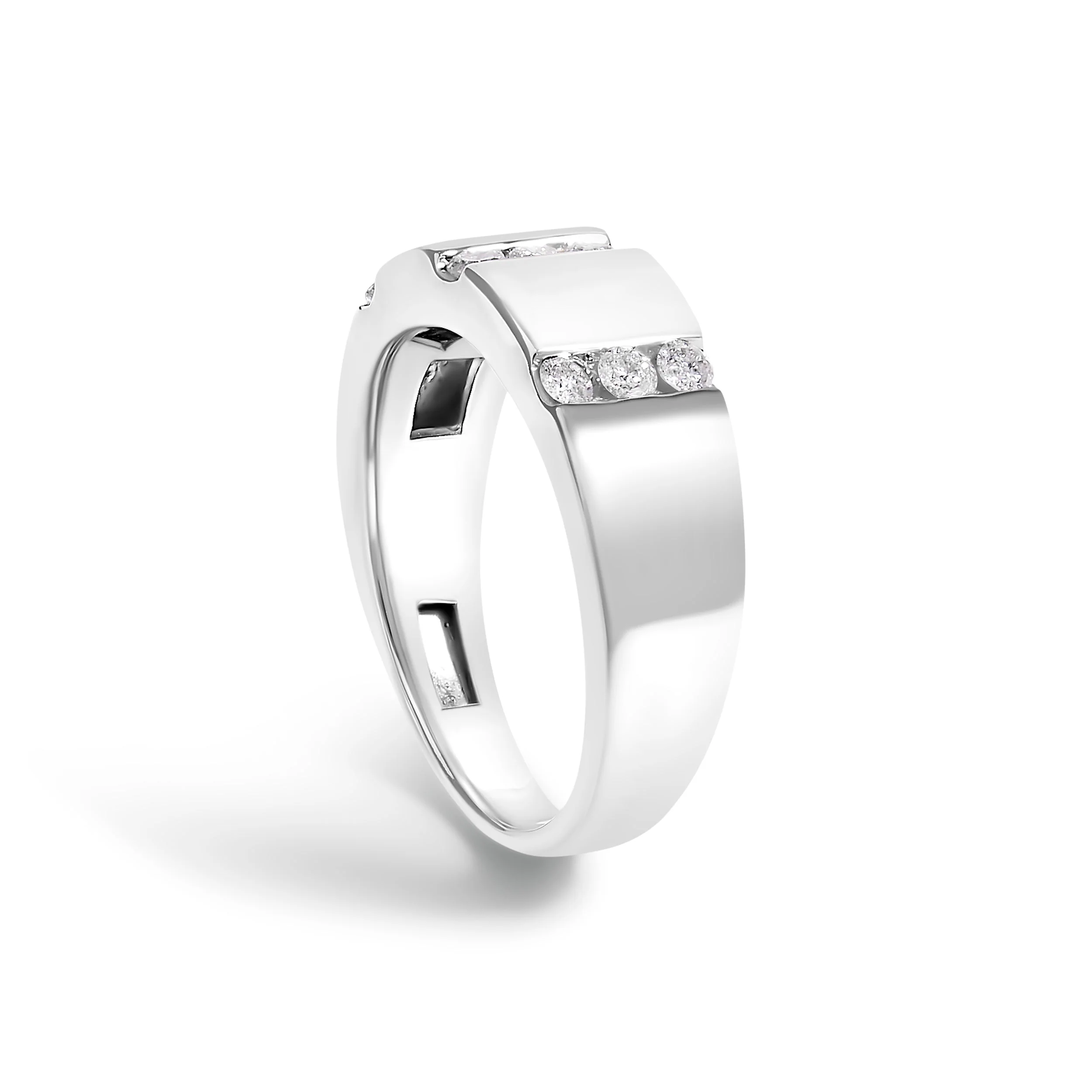Men's .925 Sterling Silver 1/2 Cttw Diamond Triple Three Stone Row Band Ring (H-I Color, I1-I2 Clarity) - Ring Size 10 - Image 4