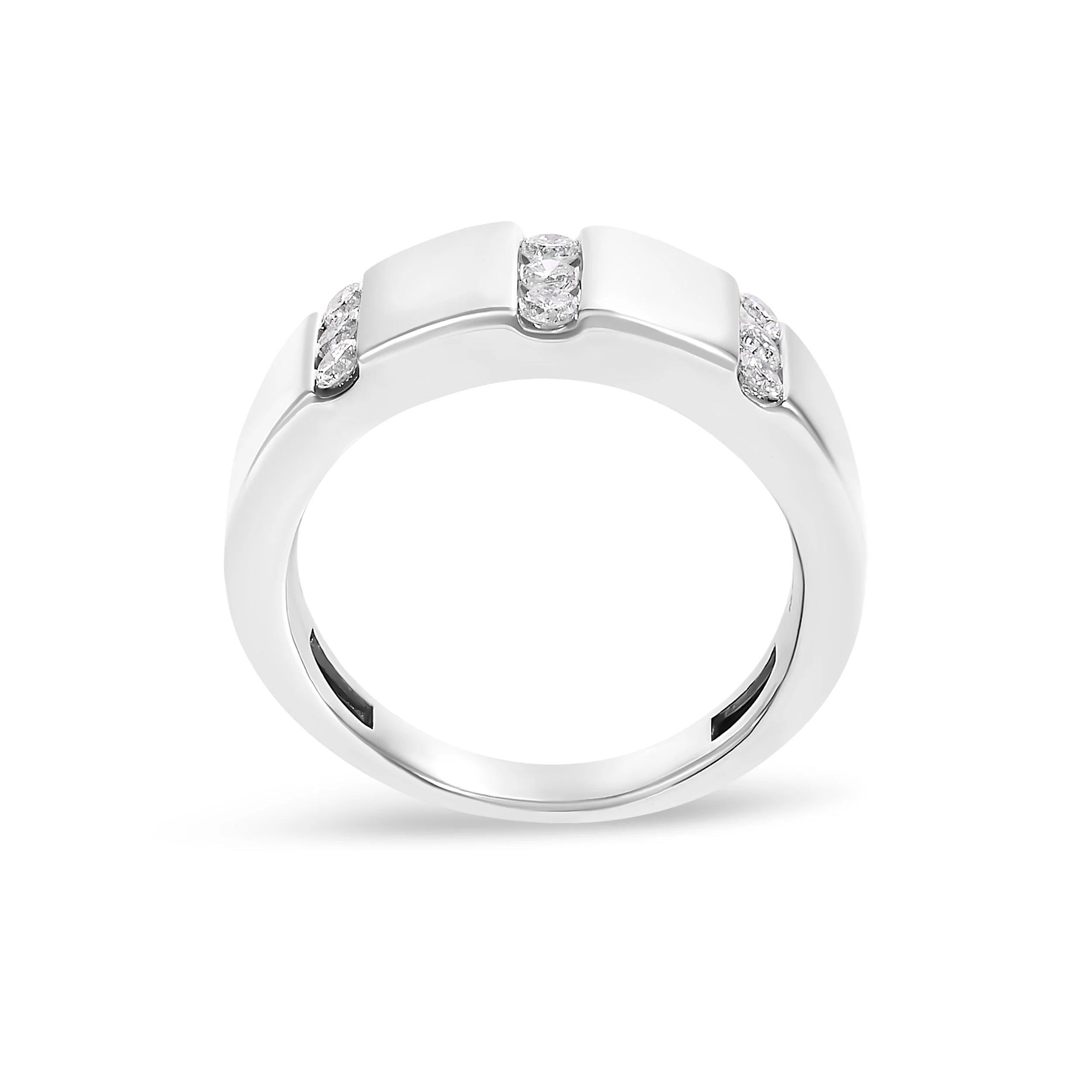 Men's .925 Sterling Silver 1/2 Cttw Diamond Triple Three Stone Row Band Ring (H-I Color, I1-I2 Clarity) - Ring Size 10 - Image 5