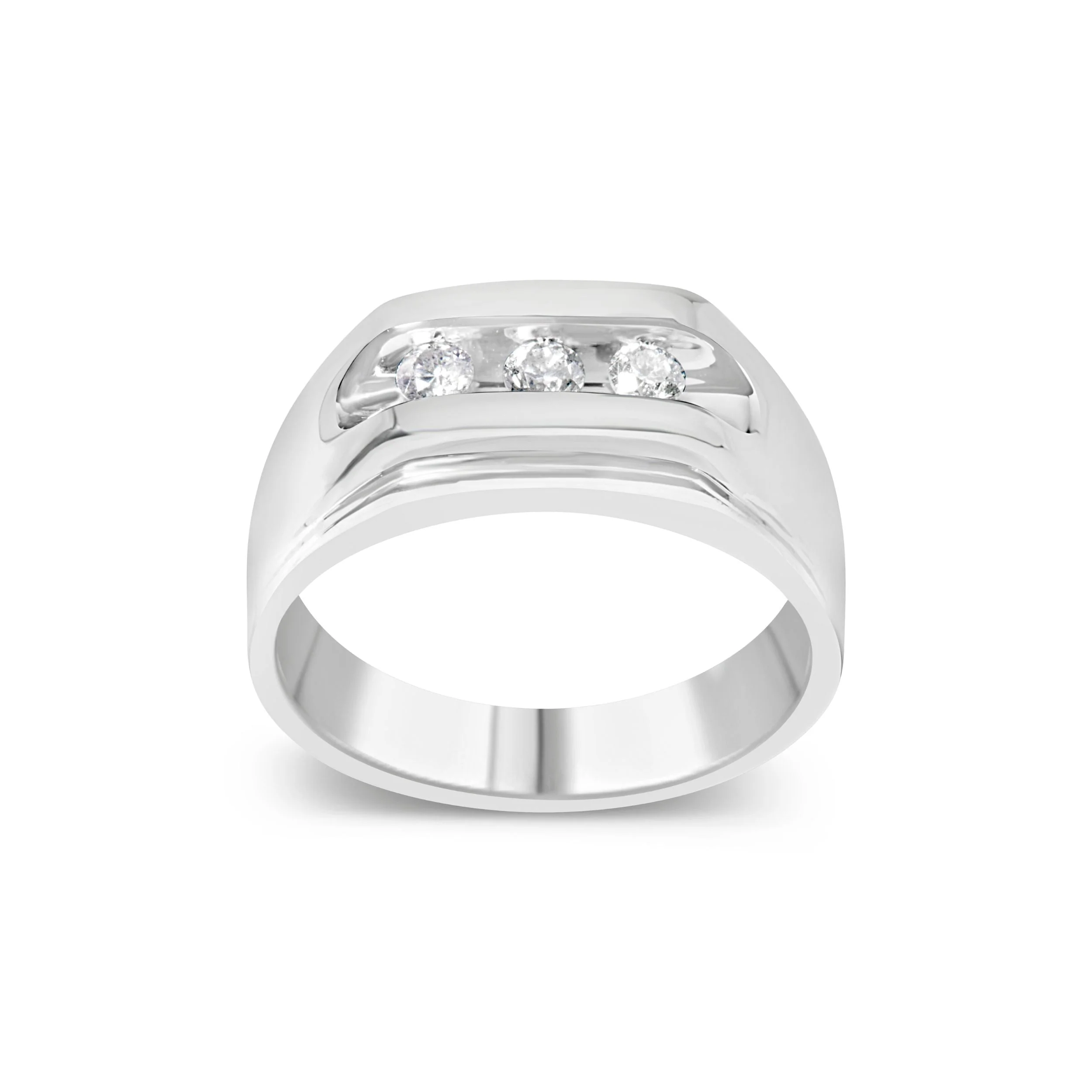 Men's .925 Sterling Silver 1/3 Cttw Diamond Channel Set 3 Stone Ring Band (I-J Color, I3 Clarity) - Ring Size 10 - Image 5