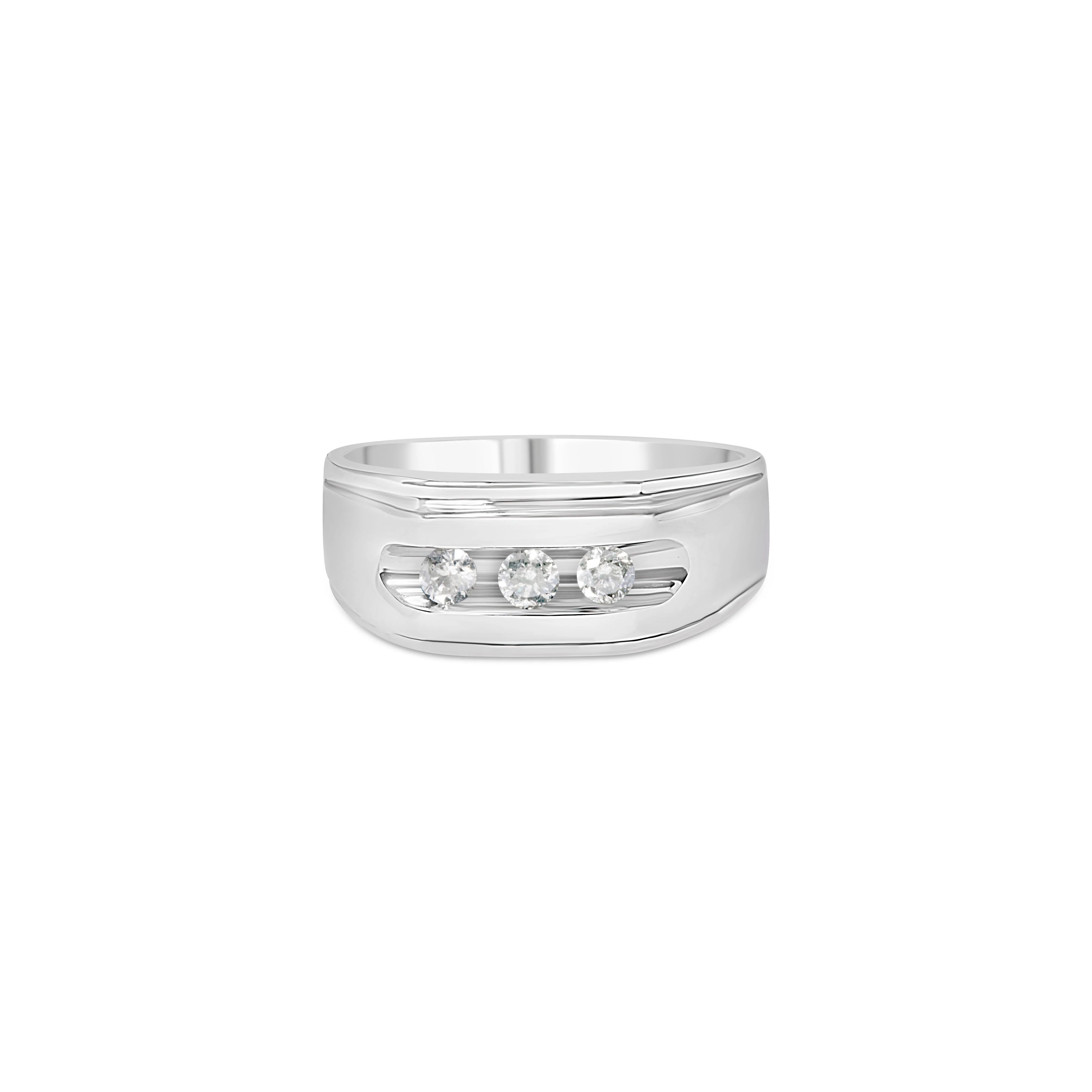 Men's .925 Sterling Silver 1/3 Cttw Diamond Channel Set 3 Stone Ring Band (I-J Color, I3 Clarity) - Ring Size 10 - Image 8