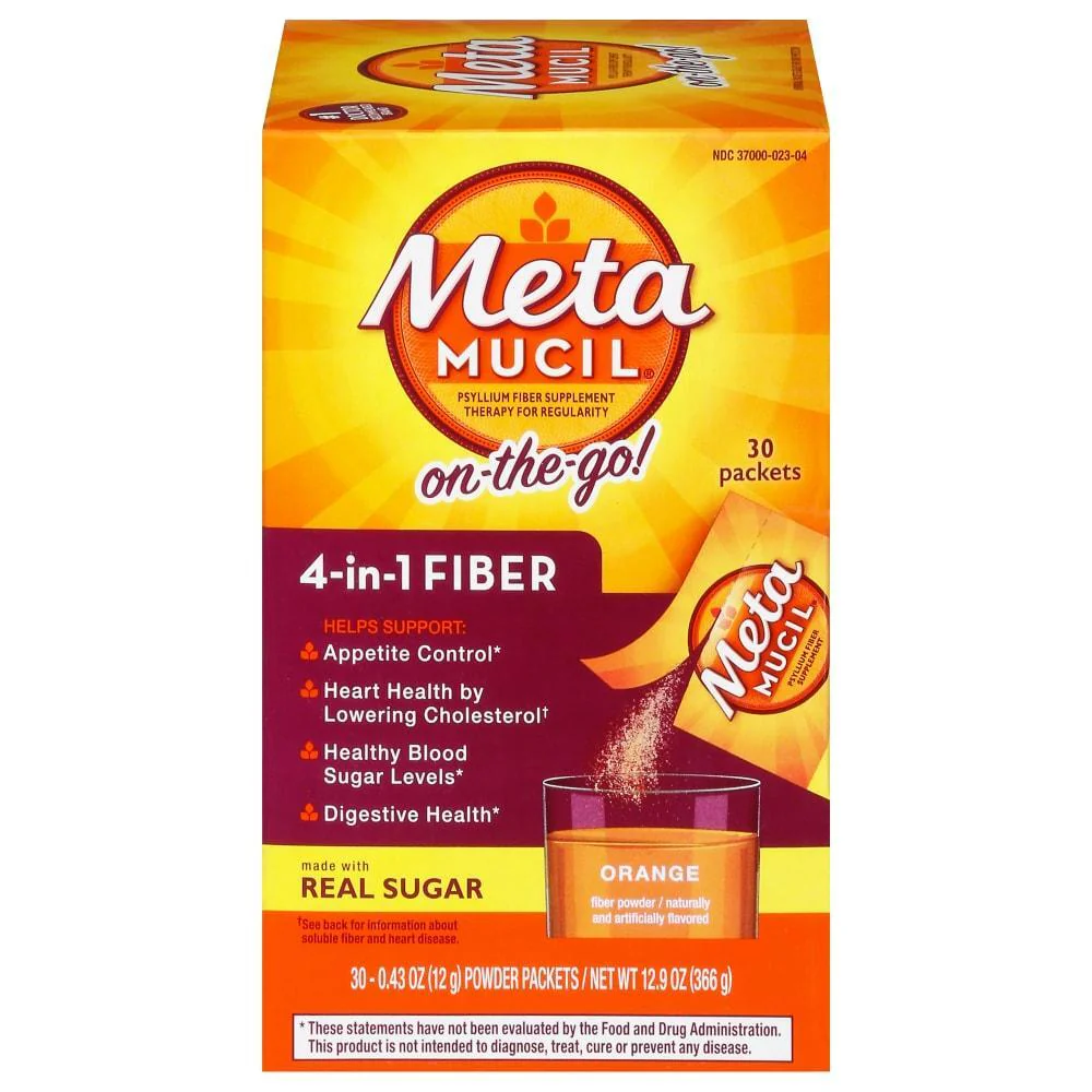 Metamucil Orange Smooth Sugar Psyllium Fiber Powder Packets