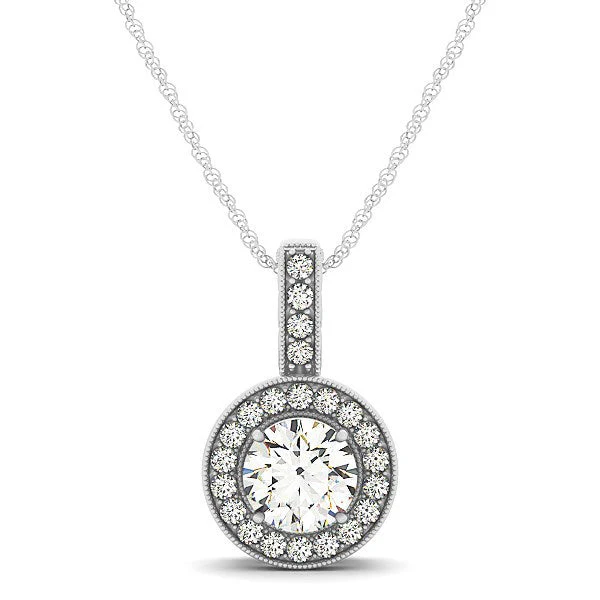 Milgrain Edge Diamond Halo Pendant in 14k White Gold (5/8 cttw) - Image 4