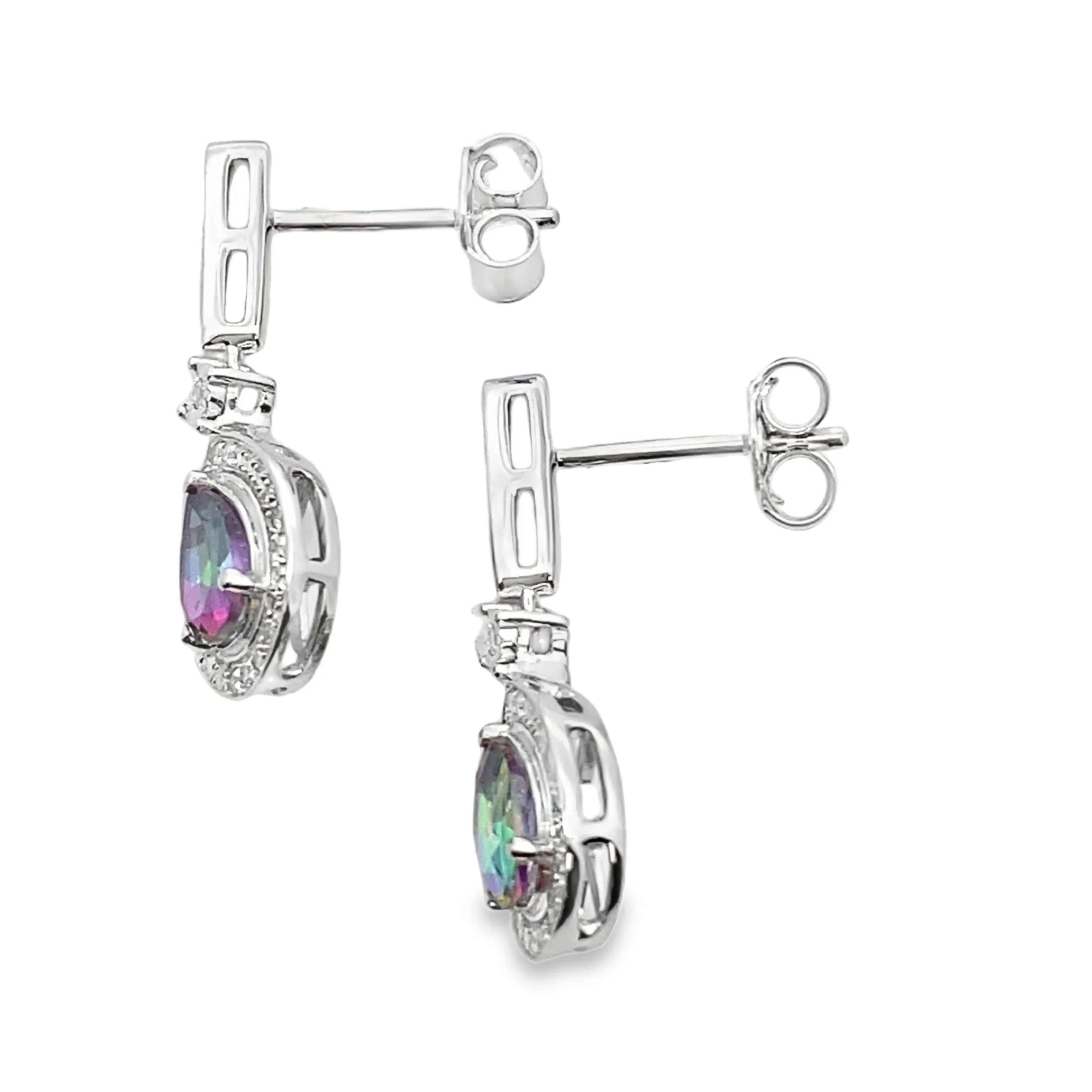 Mystic Fire Topaz Dangle Earrings 10KT White Gold - Image 2