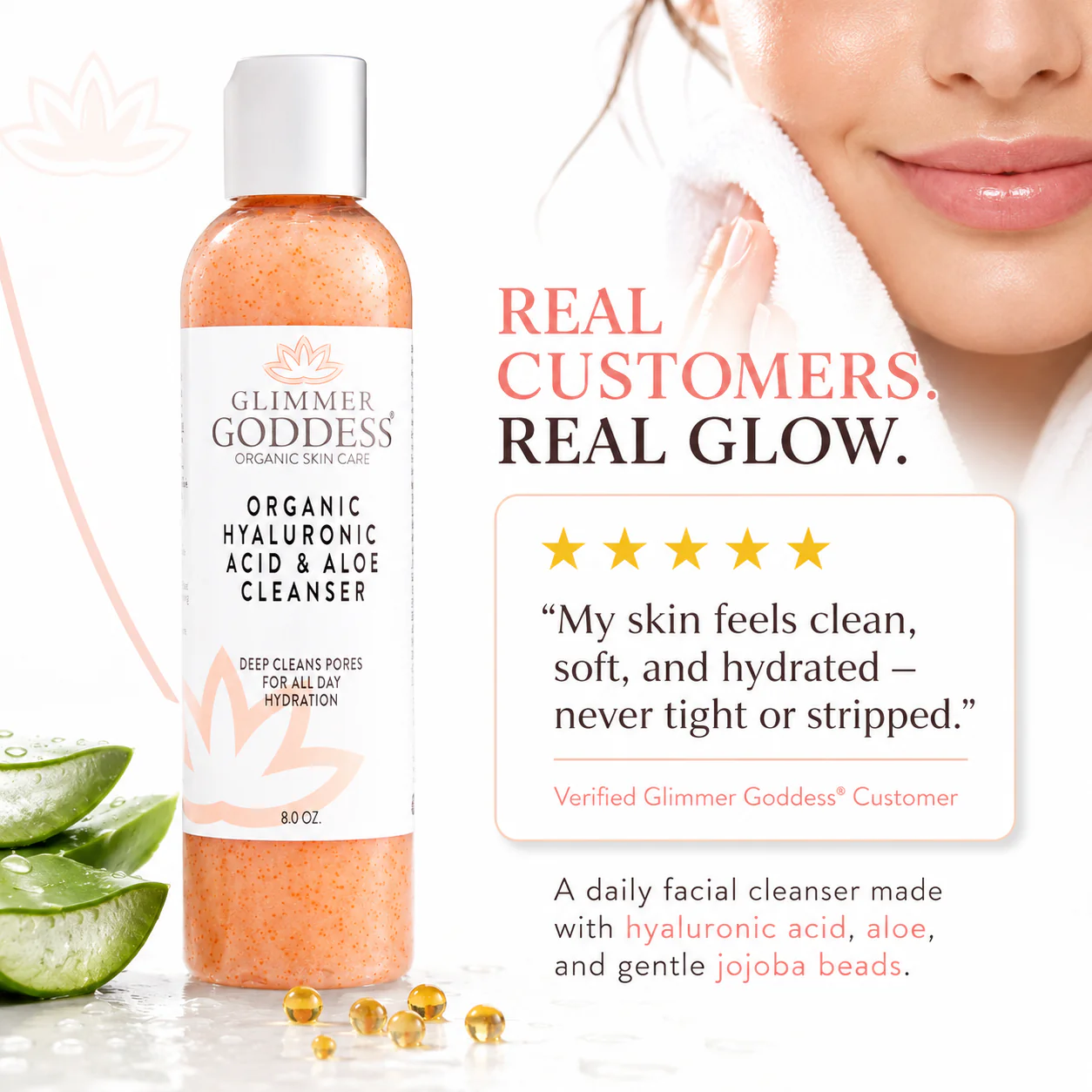 Organic Hydrating Facial Cleanser with Exfoliating Jojoba Beads – 8 oz - Image 3