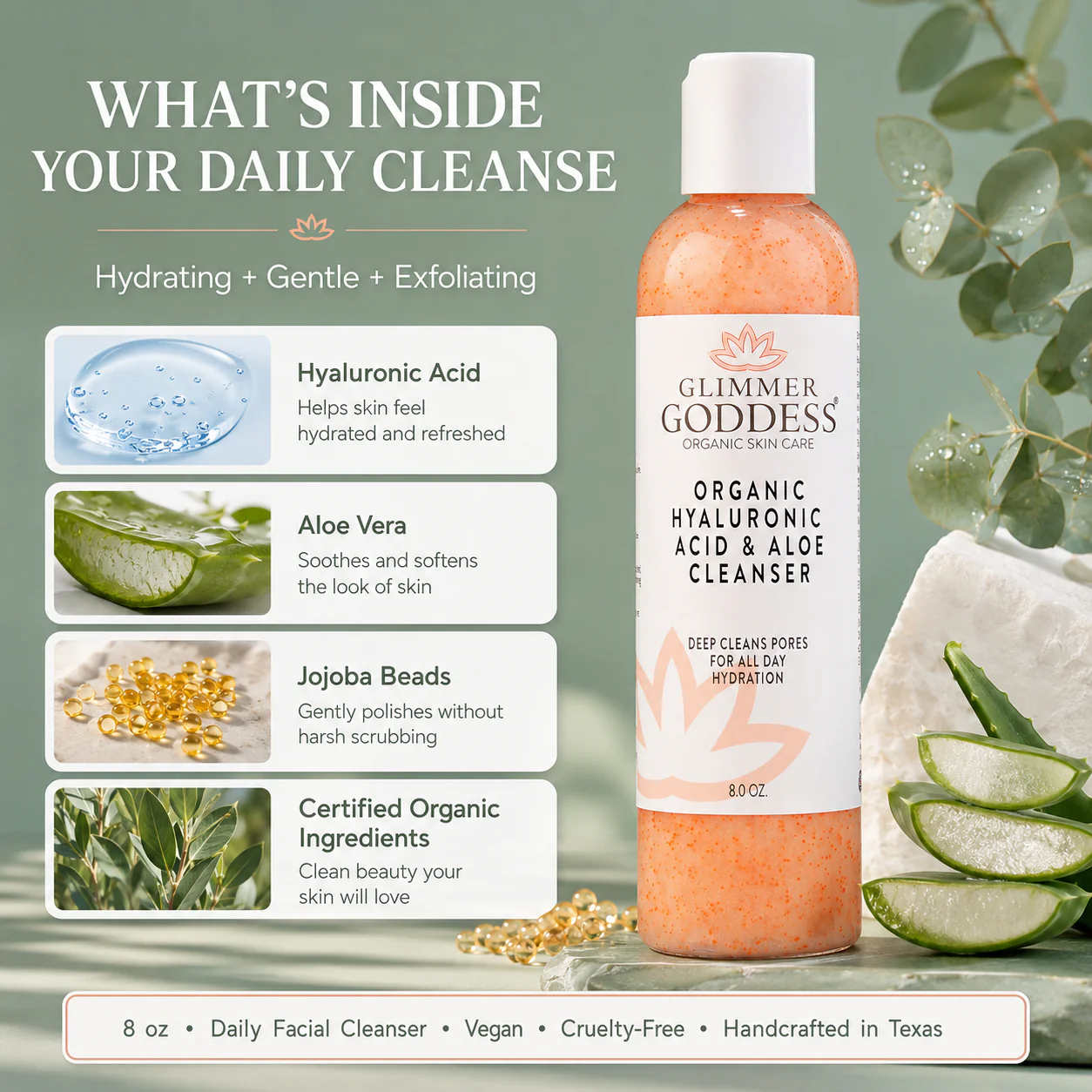 Organic Hydrating Facial Cleanser with Exfoliating Jojoba Beads – 8 oz - Image 4