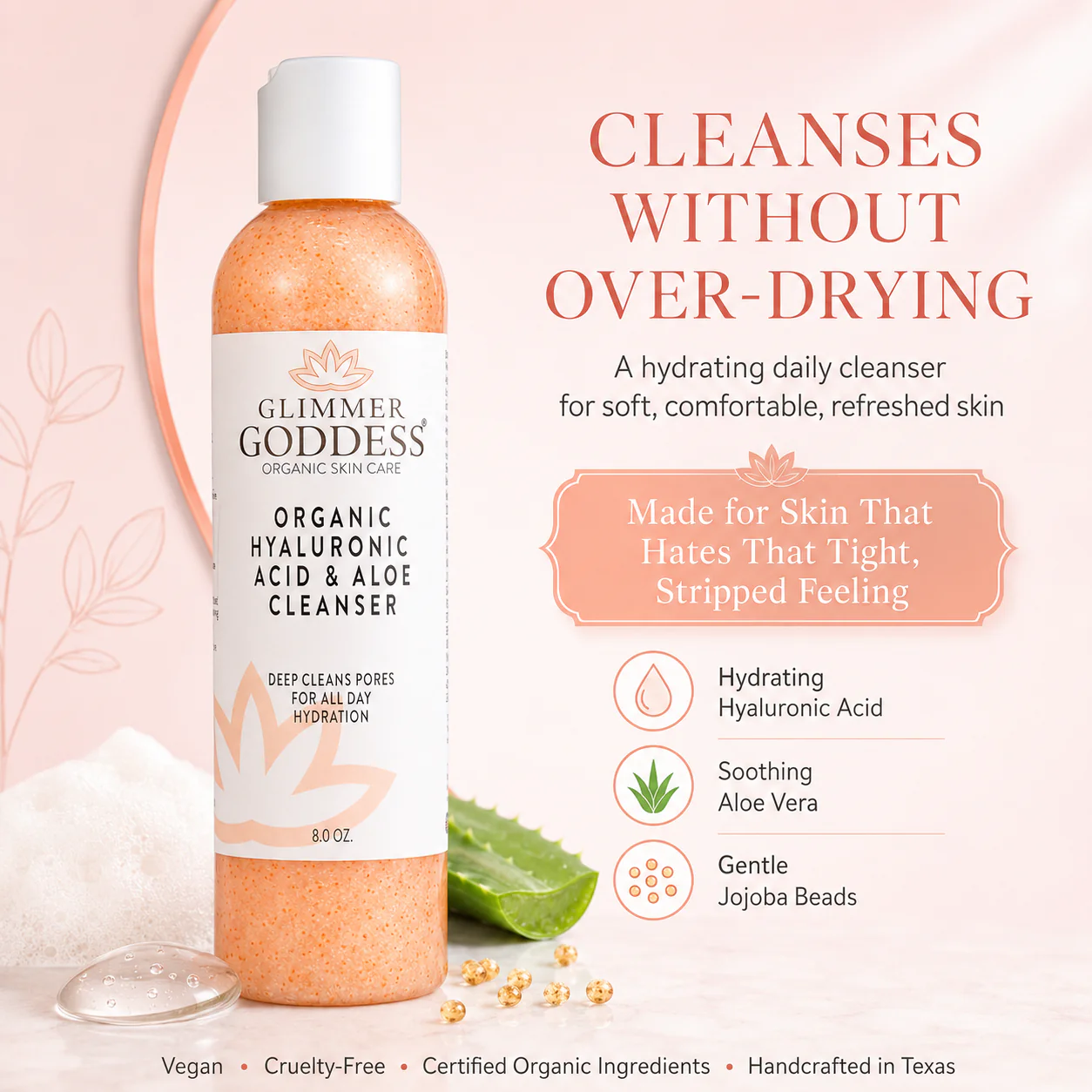 Organic Hydrating Facial Cleanser with Exfoliating Jojoba Beads – 8 oz - Image 6