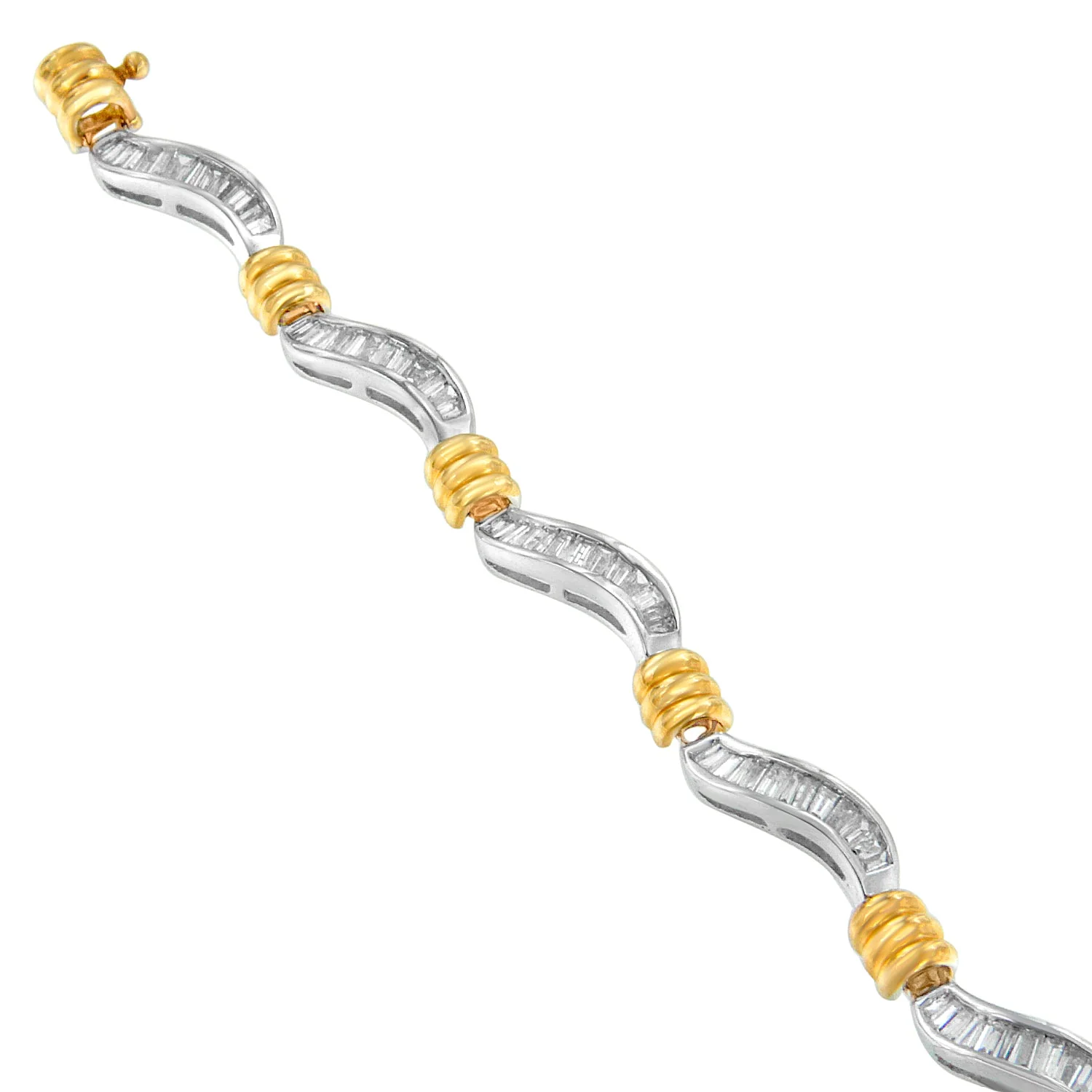 Original Classics 10K Two-Tone Gold Baguette Cut Diamond Spiral Bracelet (2.00 cttw, H-I Color, I1-I2 Clarity) - Image 3