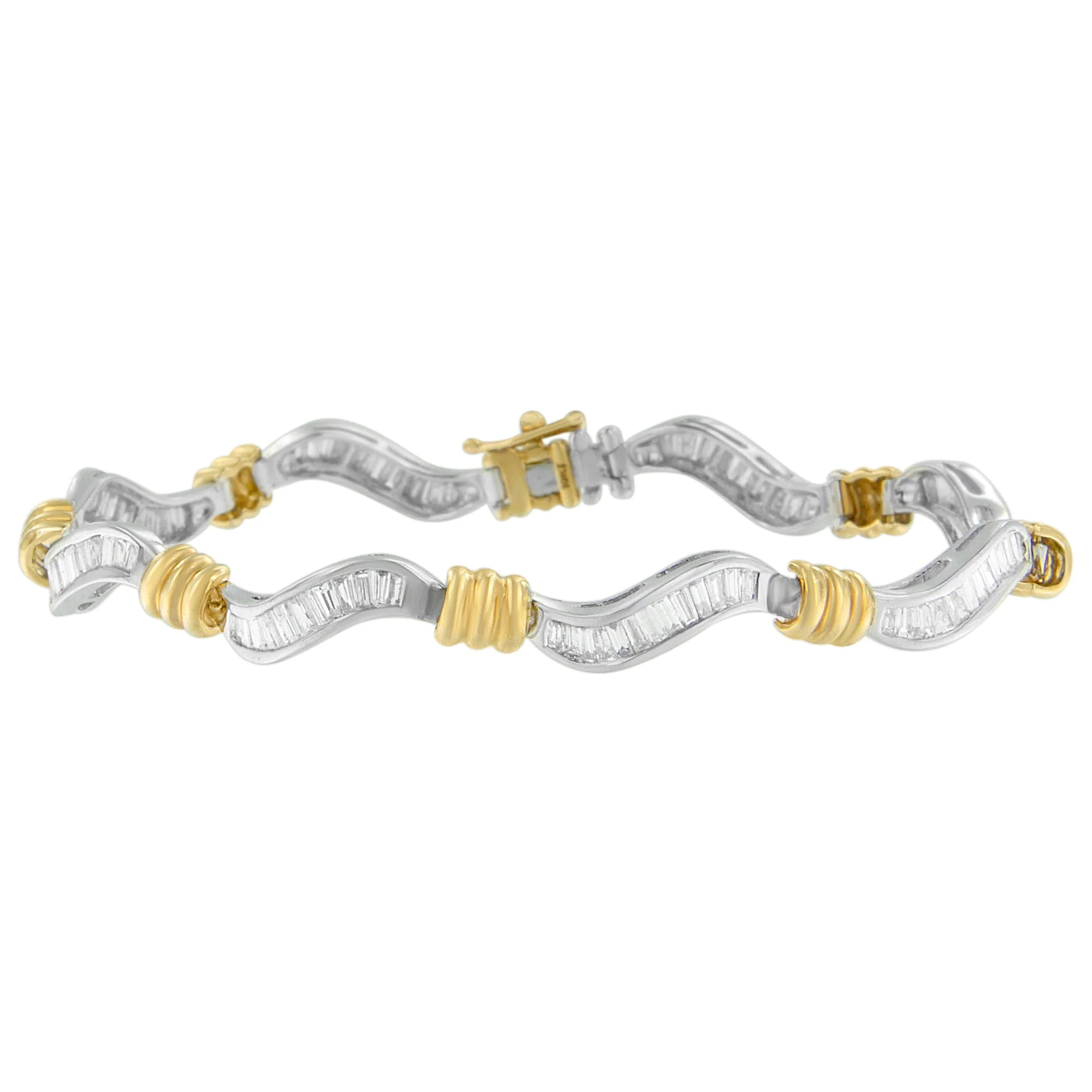 Original Classics 10K Two-Tone Gold Baguette Cut Diamond Spiral Bracelet (2.00 cttw, H-I Color, I1-I2 Clarity) - Image 4