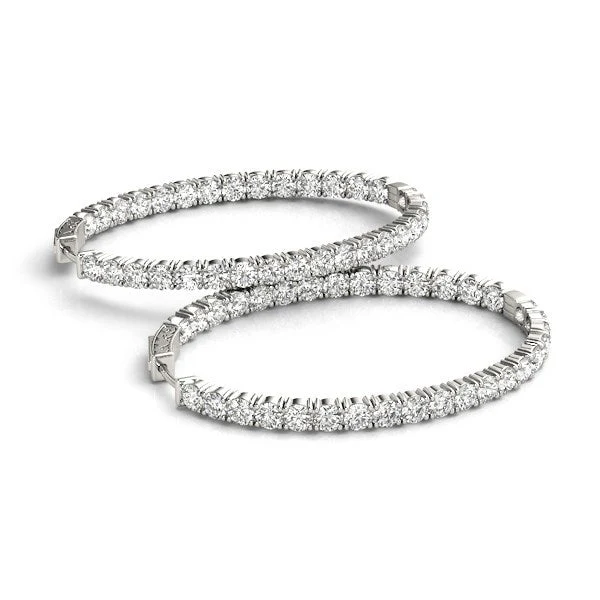 Oval Shape Two Sided Diamond Hoop Earrings in 14k White Gold (2 cttw) - Image 3