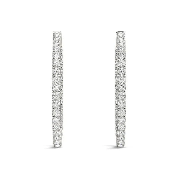 Oval Shape Two Sided Diamond Hoop Earrings in 14k White Gold (2 cttw) - Image 4