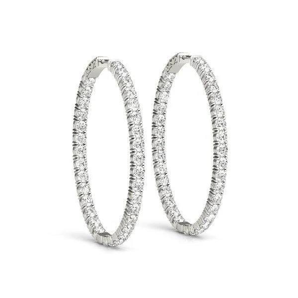 Oval Shape Two Sided Diamond Hoop Earrings in 14k White Gold (2 cttw) - Image 5