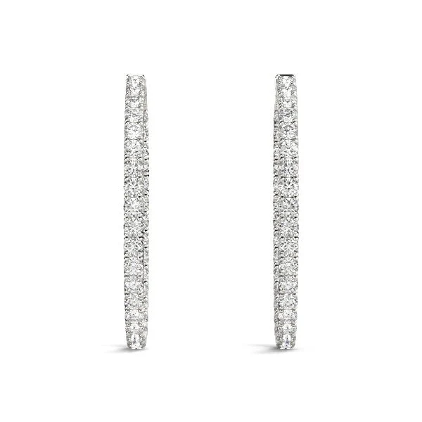 Oval Shape Two Sided Diamond Hoop Earrings in 14k White Gold (2 cttw) - Image 9