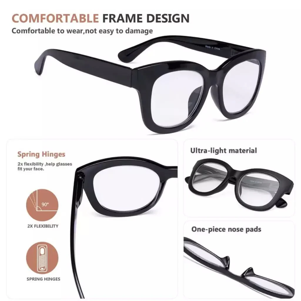 Oversized Retro Reading Glasses Thick Square Design Readers FH1555 - Image 2