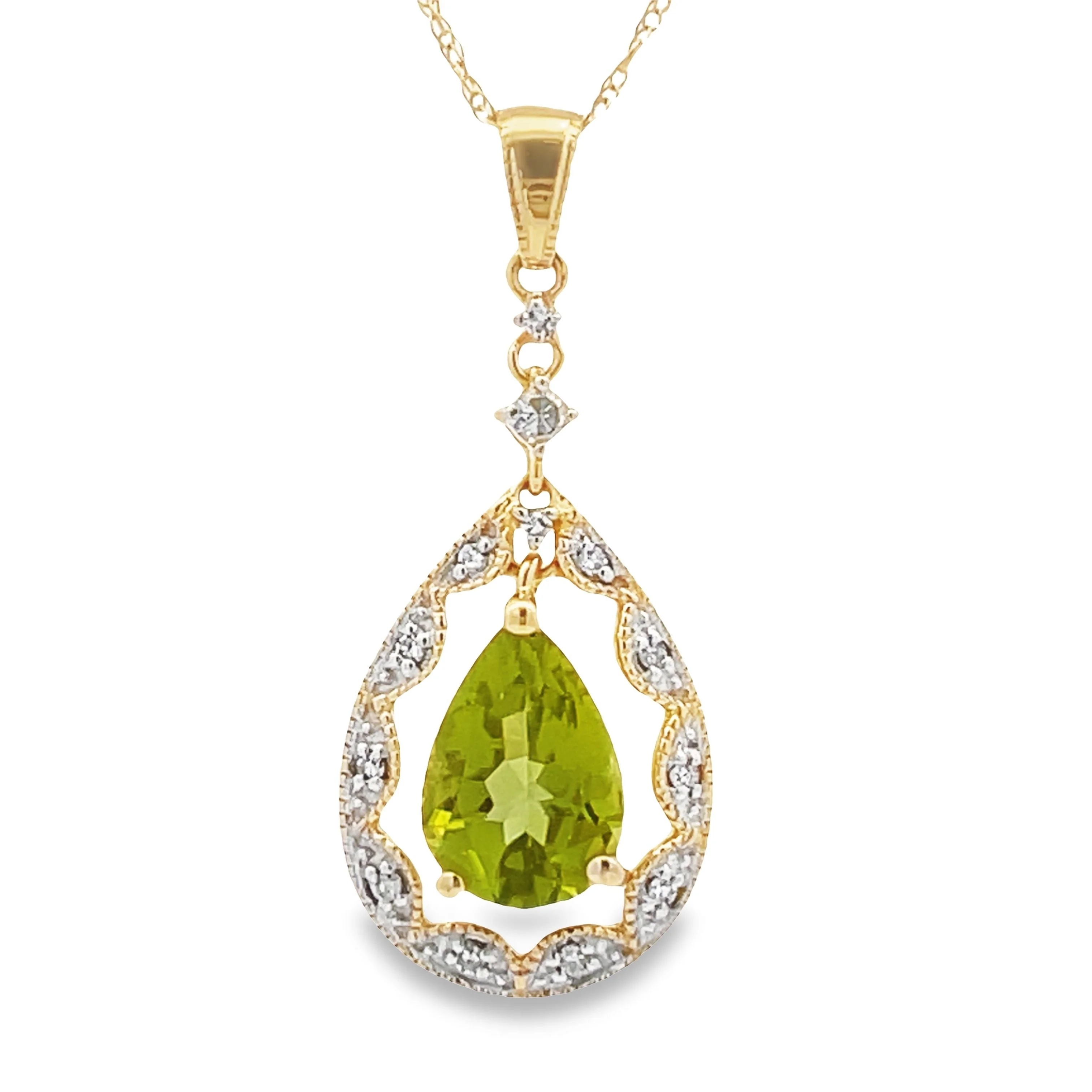 Peridot Diamond Fashion Pendants 14KT Yellow Gold - Image 4