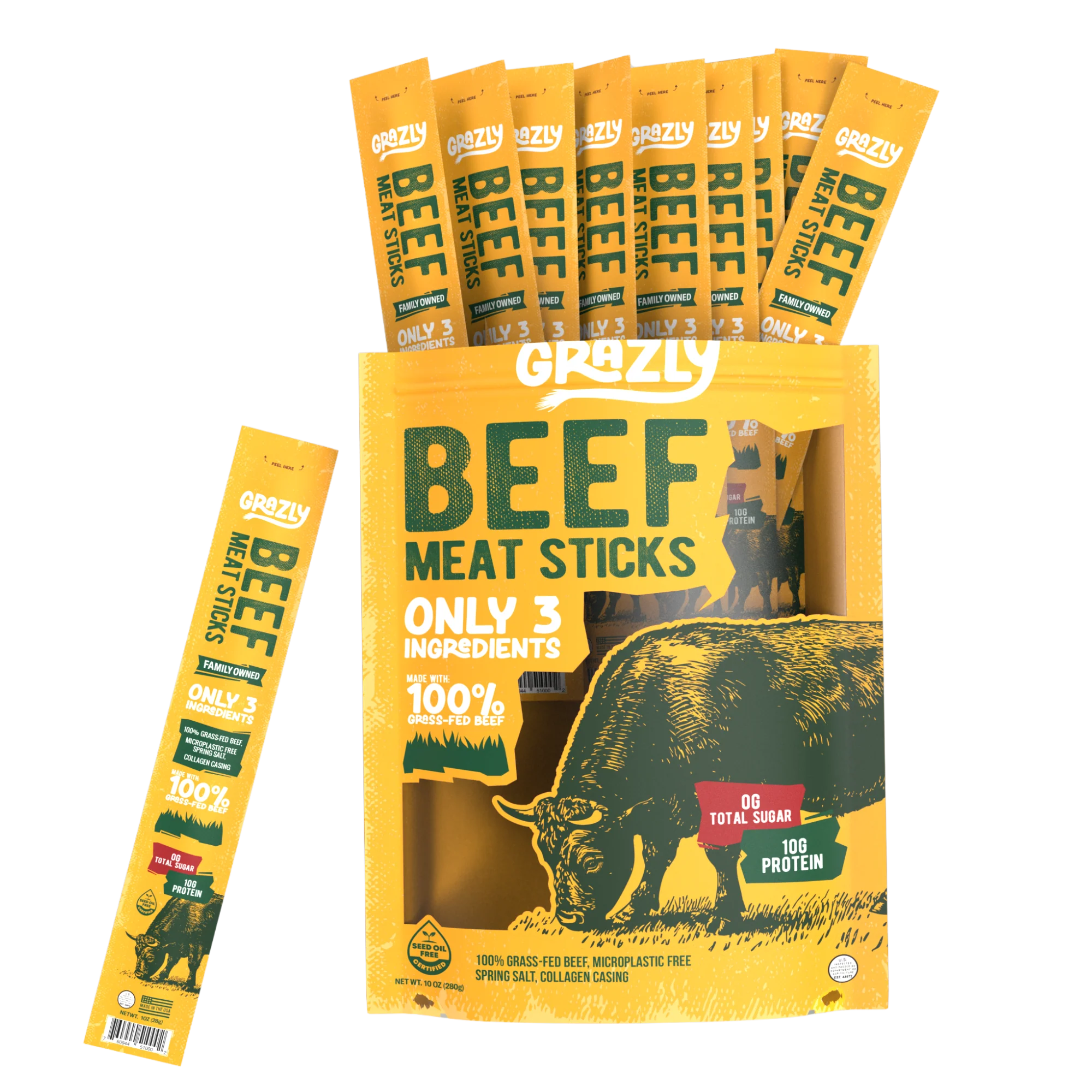 Plain Beef Meat Sticks - 100% Grass-Fed & Finished