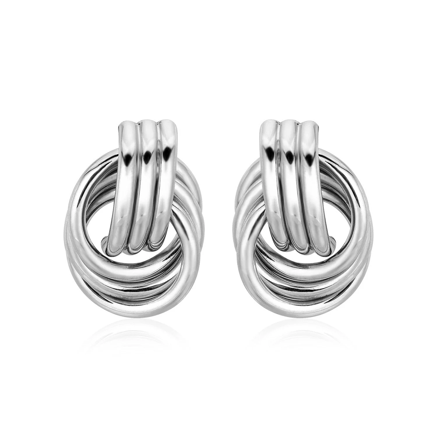 Polished Love Knot Earrings with Interlocking Rings in Sterling Silver