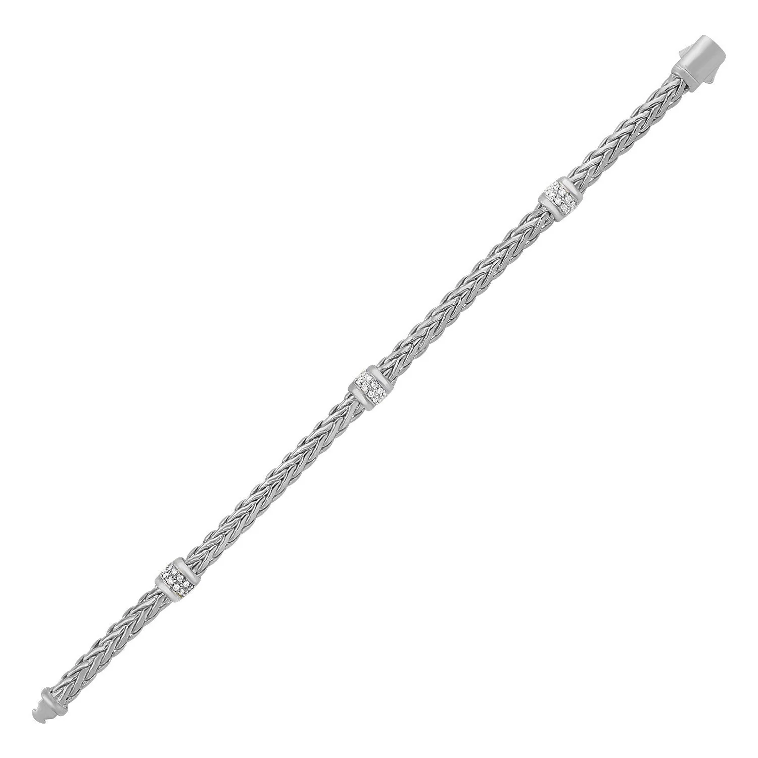 Polished Woven Rope Bracelet with Diamond Accents in 14k White Gold - Image 2