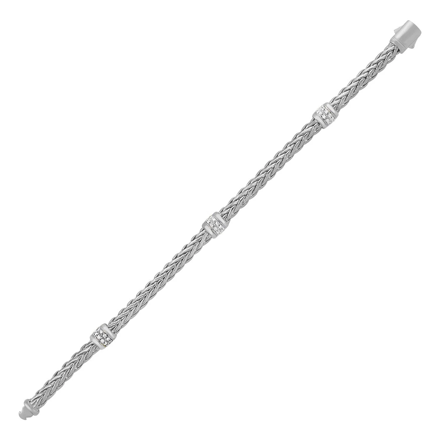 Polished Woven Rope Bracelet with Diamond Accents in 14k White Gold - Image 3