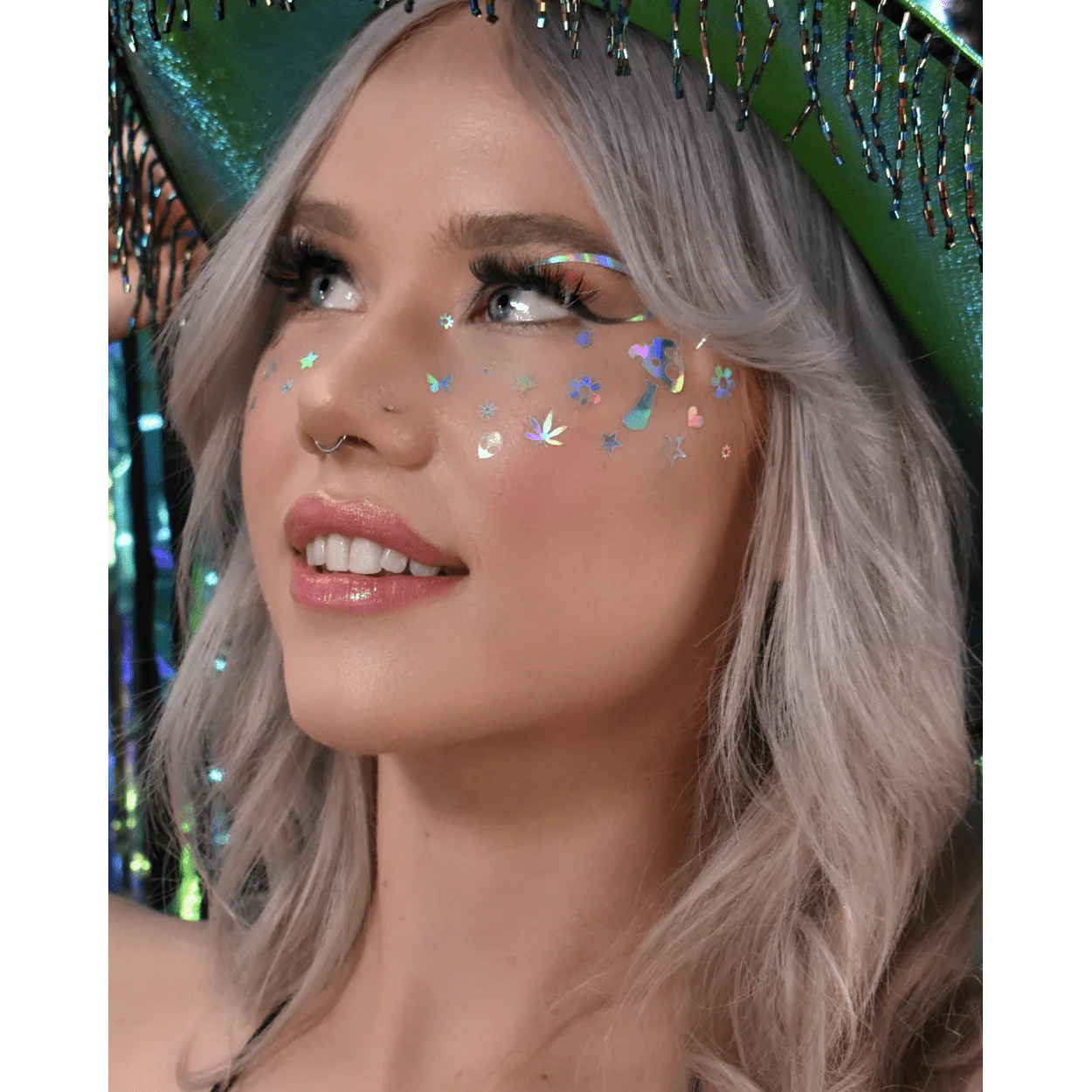 Rave Day Silver Holographic Face Decal Stickers - Image 4
