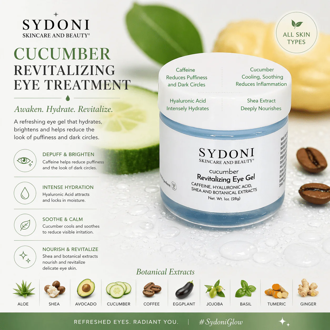 SHIPS 5/30 REVITALIZING EYE GEL w CAFFEINE, HYALURONIC ACID AND SHEA EXTRACT Net. Wt. 1oz.
