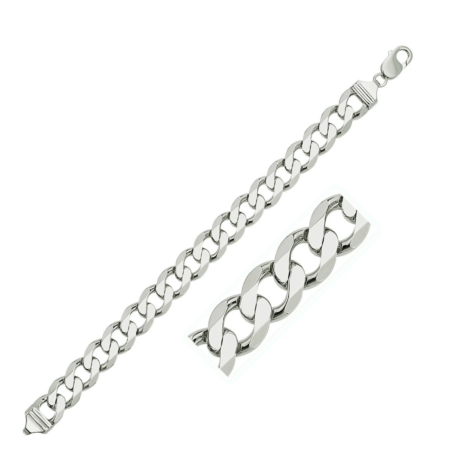 Rhodium Plated 11.6mm Sterling Silver Curb Style Bracelet - Image 4