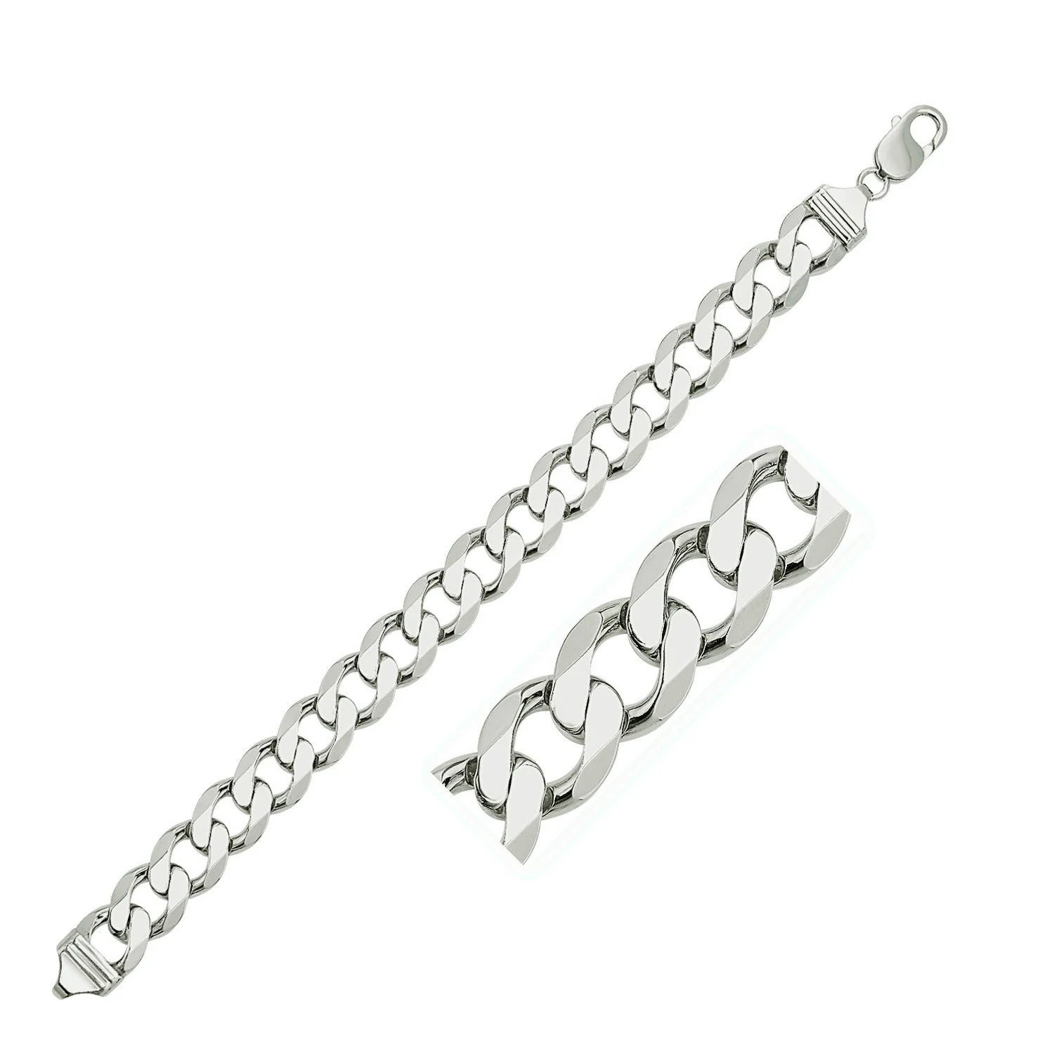 Rhodium Plated 11.6mm Sterling Silver Curb Style Bracelet - Image 5