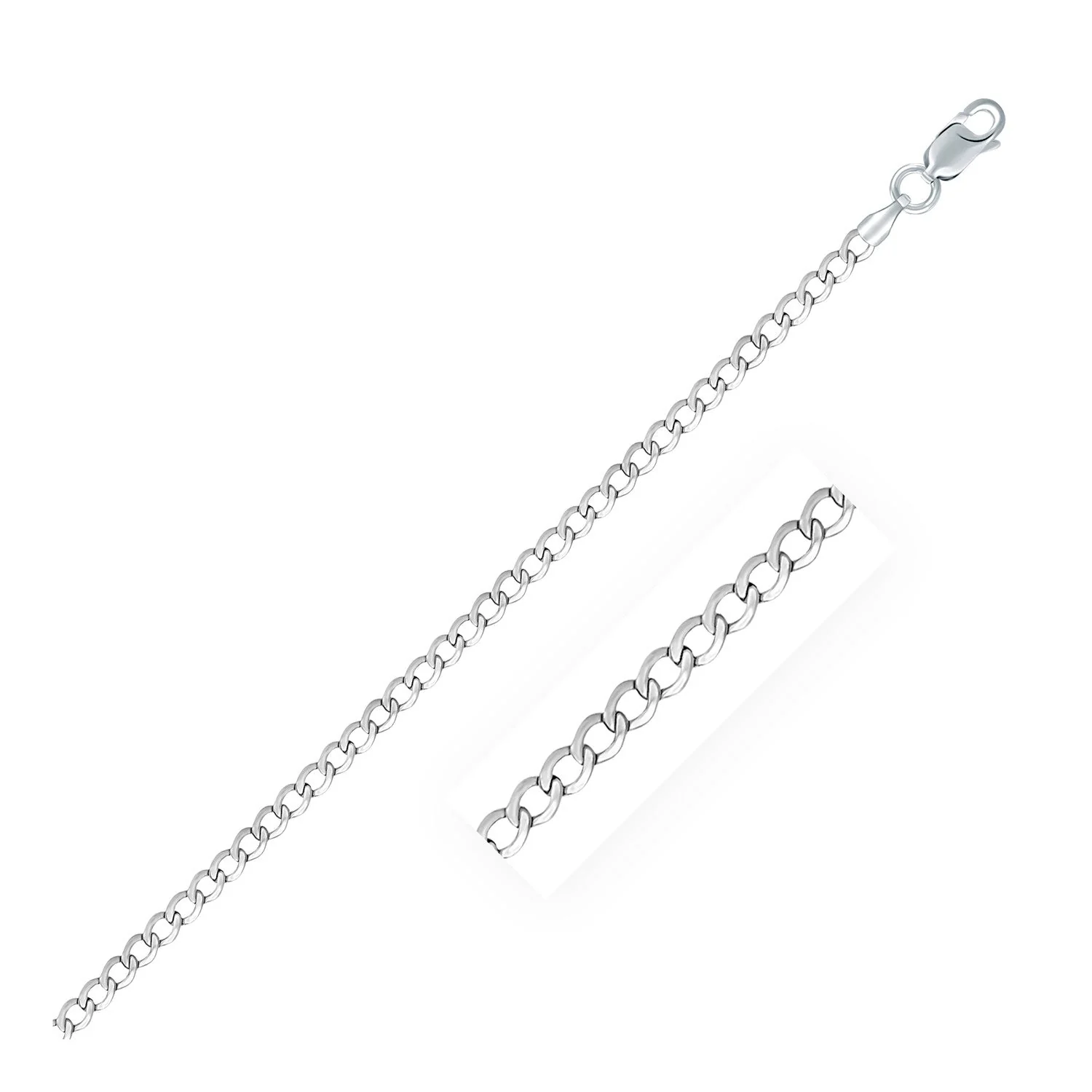 Rhodium Plated 3.0mm Sterling Silver Curb Style Chain - Image 4