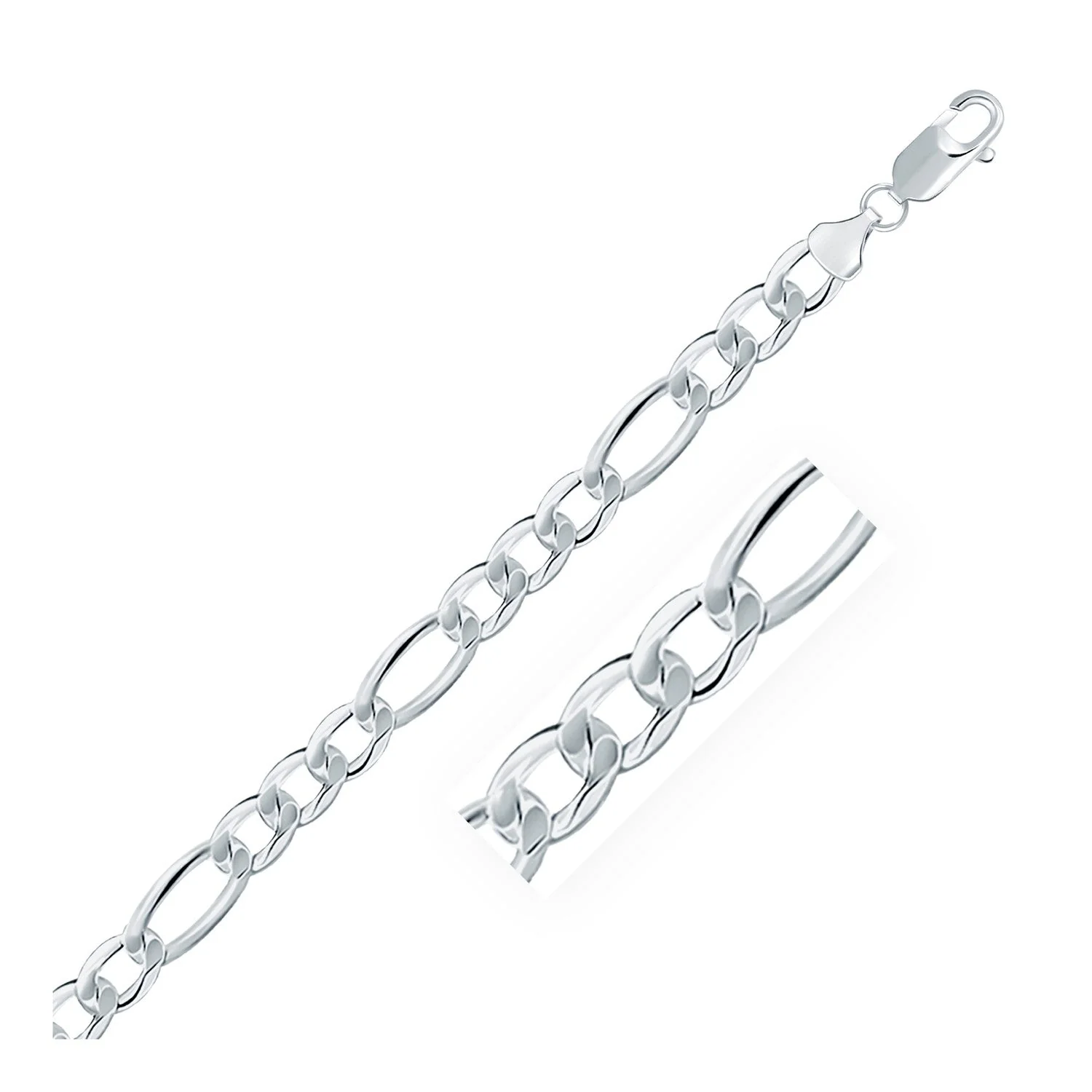 Rhodium Plated 8.1mm Sterling Silver Figaro Style Chain - Image 4
