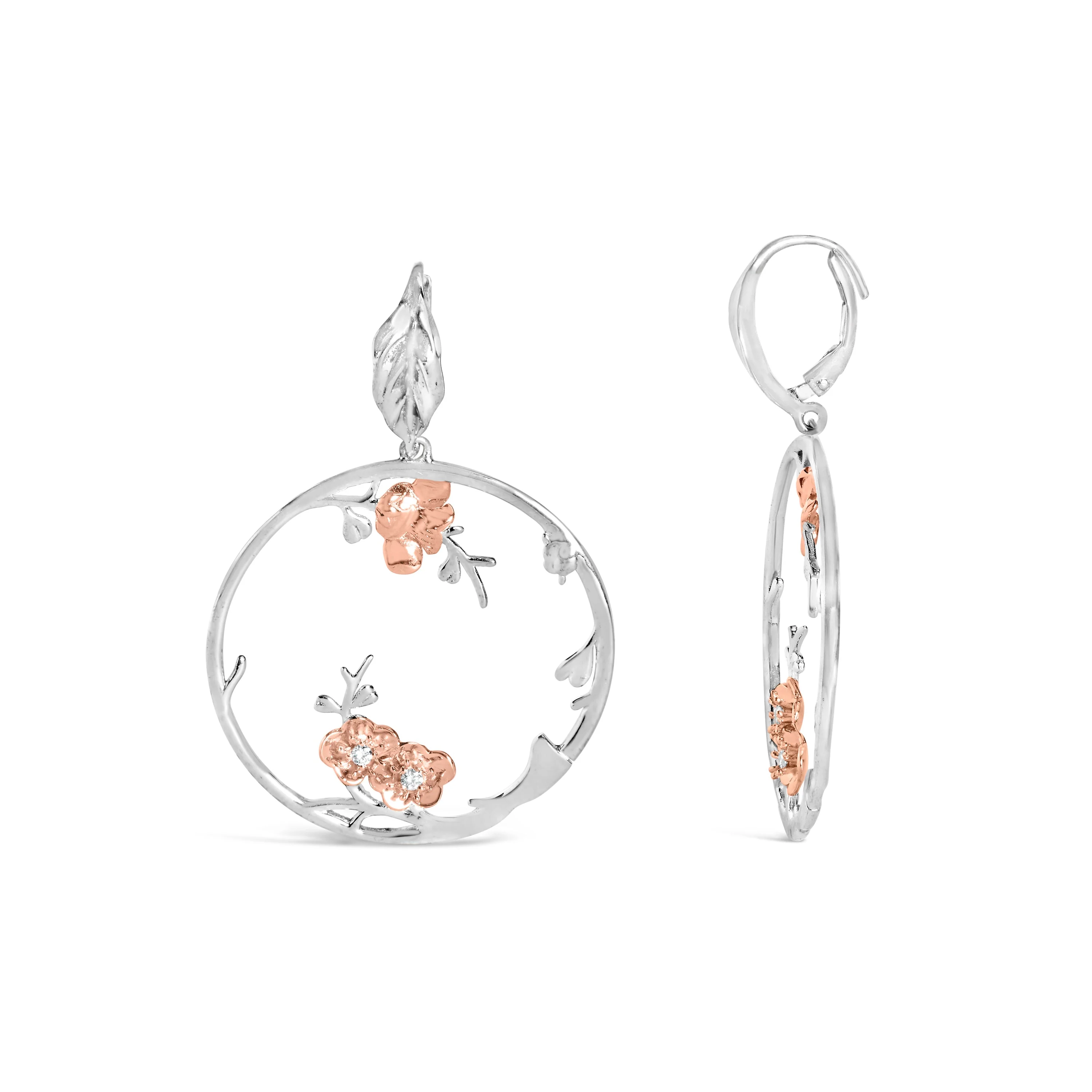 Rose Gold Plated .925 Sterling Silver 1/10 Cttw Diamond Floral Hoop Earrings (I-J Color, SI1-SI2 Clarity) - Image 6