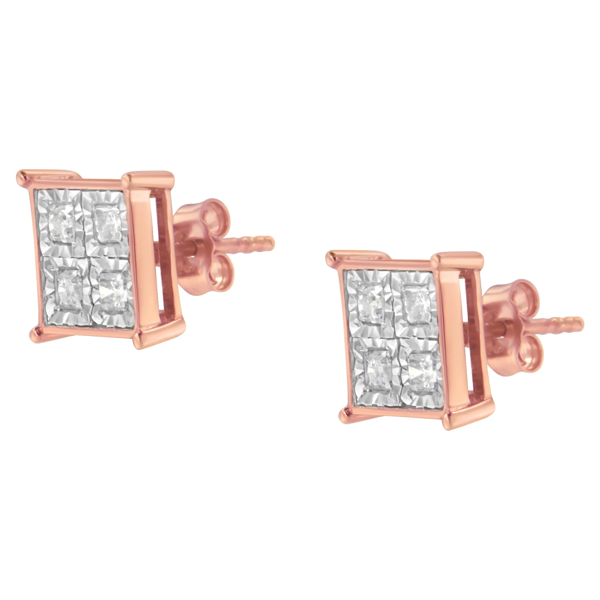 Rose Gold Plated Sterling Silver Diamond Composite Stud Earrings (3/4 cttw, J-K Color, I1-I2 Clarity) - Image 4