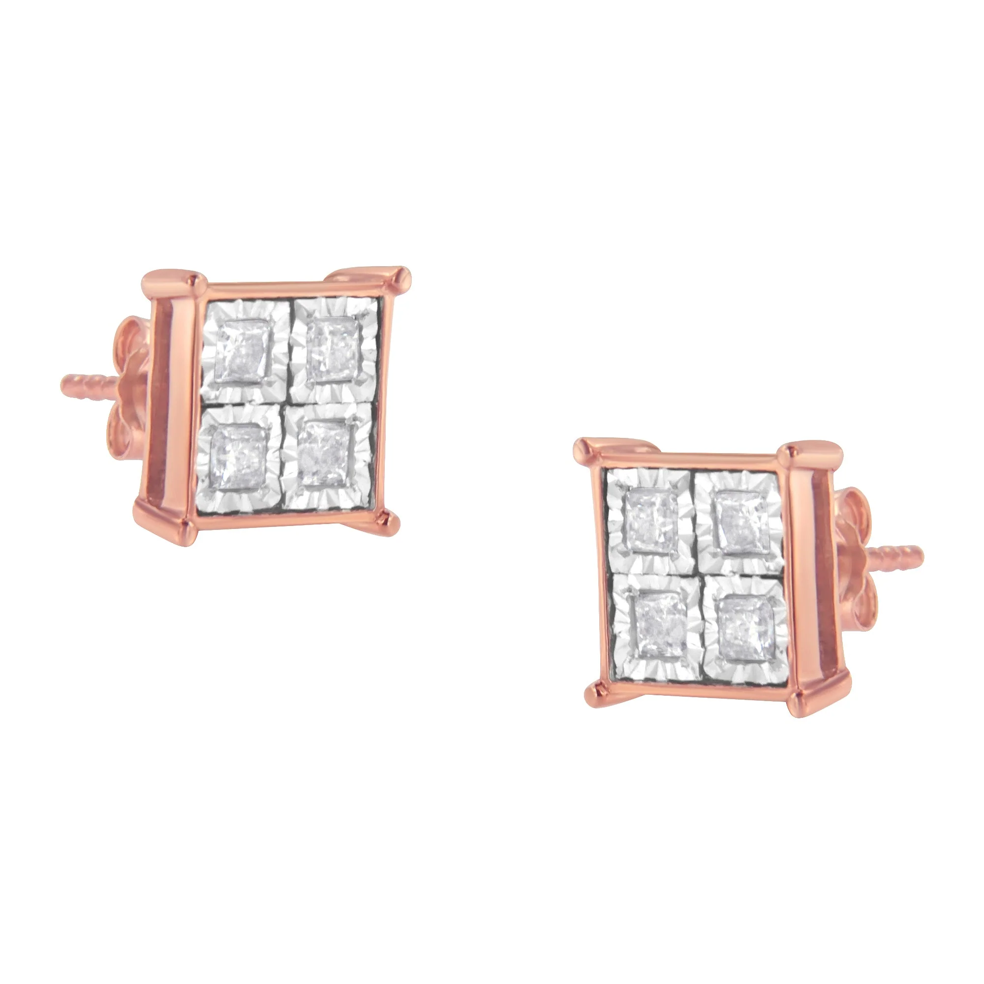 Rose Gold Plated Sterling Silver Diamond Composite Stud Earrings (3/4 cttw, J-K Color, I1-I2 Clarity) - Image 5