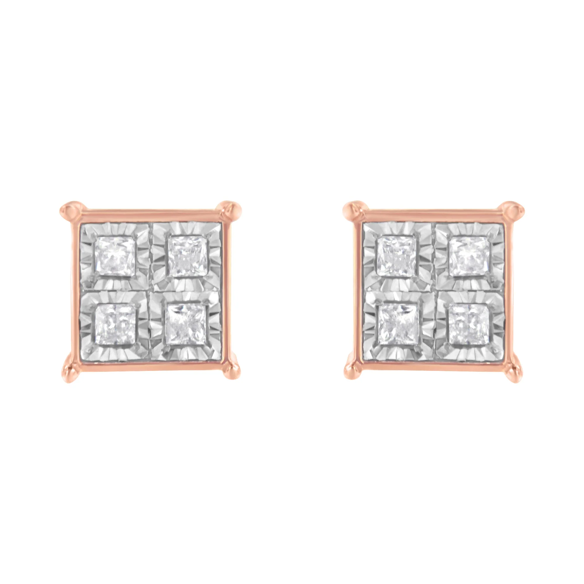 Rose Gold Plated Sterling Silver Diamond Composite Stud Earrings (3/4 cttw, J-K Color, I1-I2 Clarity) - Image 7