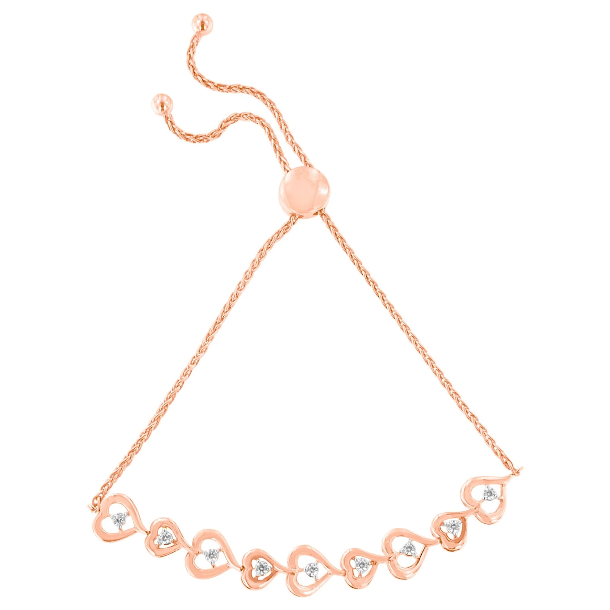 Rose Plated Sterling Silver Diamond Heart-Linked Bolo Bracelet (0.30 cttw, H-I Color, I2-I3 Clarity) - Image 10