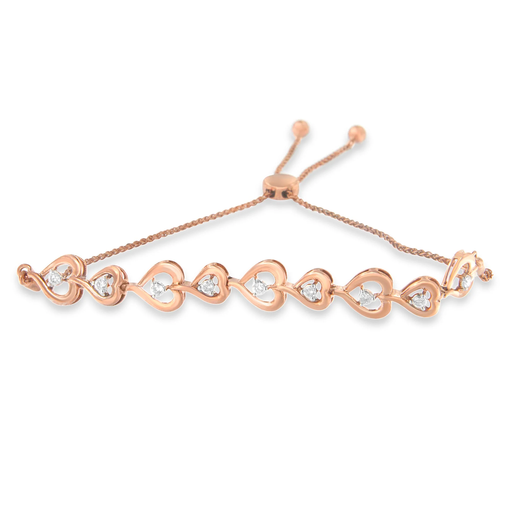 Rose Plated Sterling Silver Diamond Heart-Linked Bolo Bracelet (0.30 cttw, H-I Color, I2-I3 Clarity) - Image 2