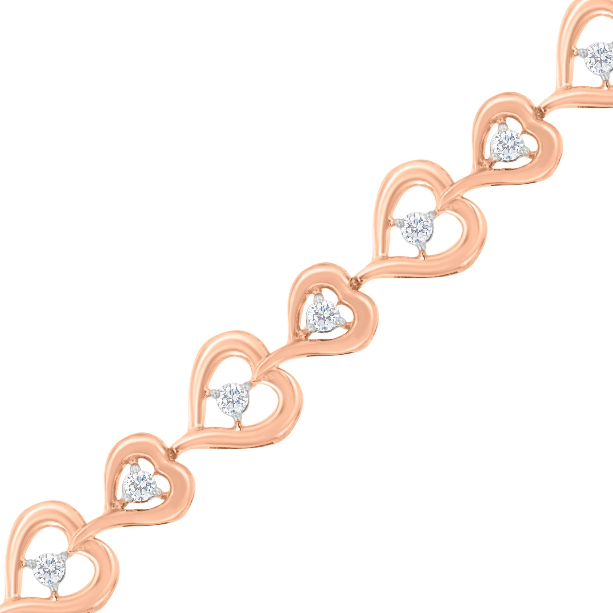 Rose Plated Sterling Silver Diamond Heart-Linked Bolo Bracelet (0.30 cttw, H-I Color, I2-I3 Clarity) - Image 4