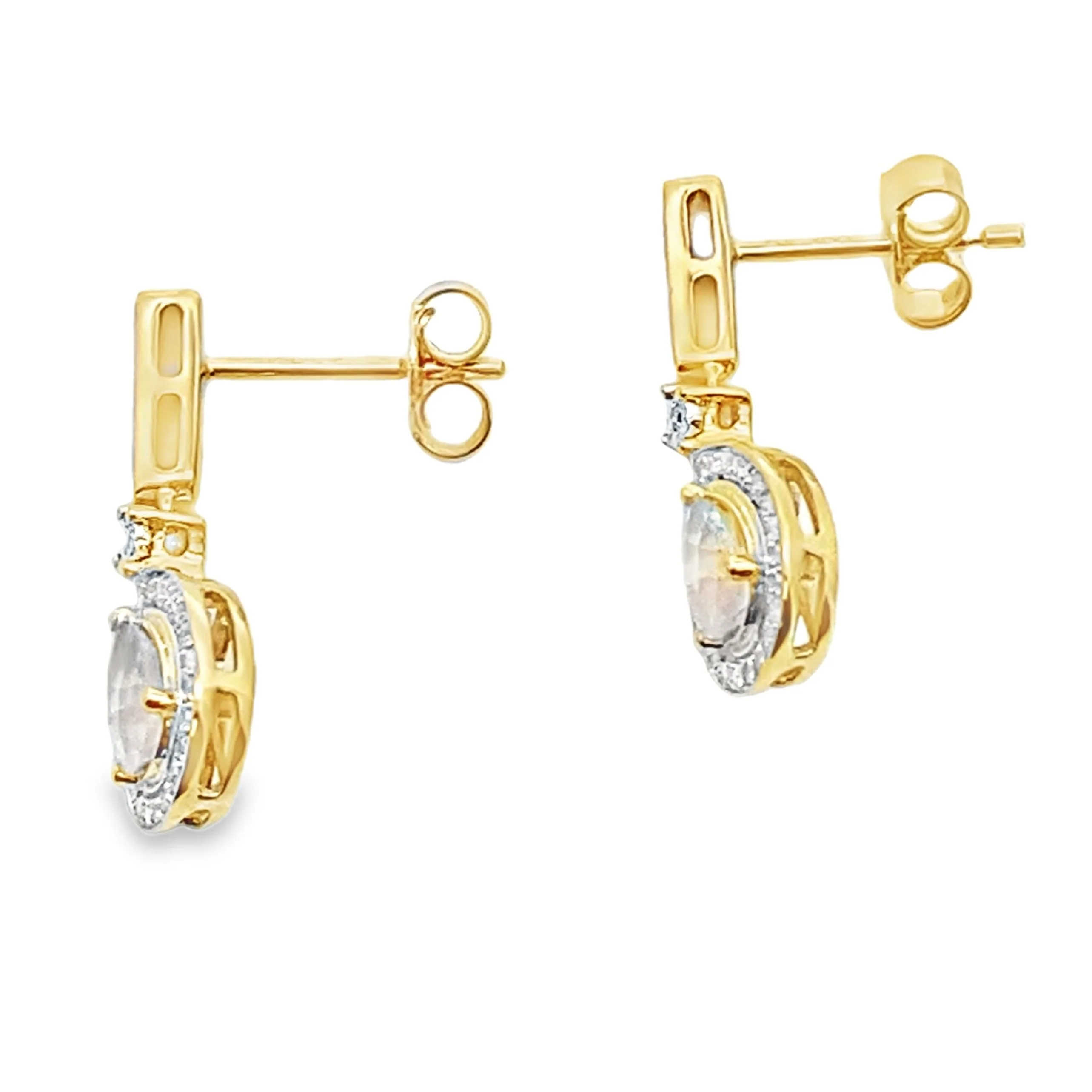 Rose Quartz Diamond Dangle Earrings 10KT Yellow Gold - Image 2