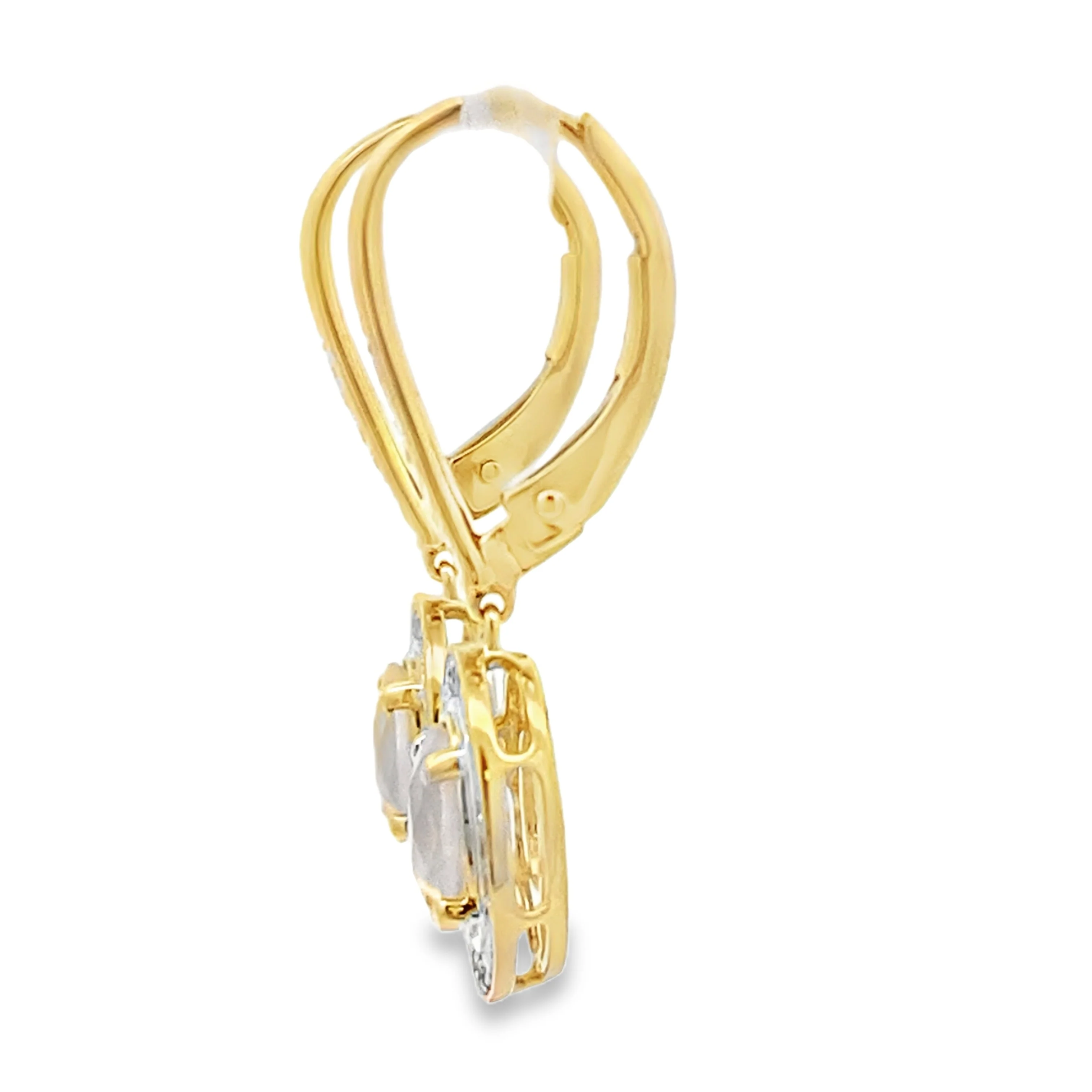 Rose Quartz Diamond Dangle Earrings 10KT Yellow Gold - Image 2
