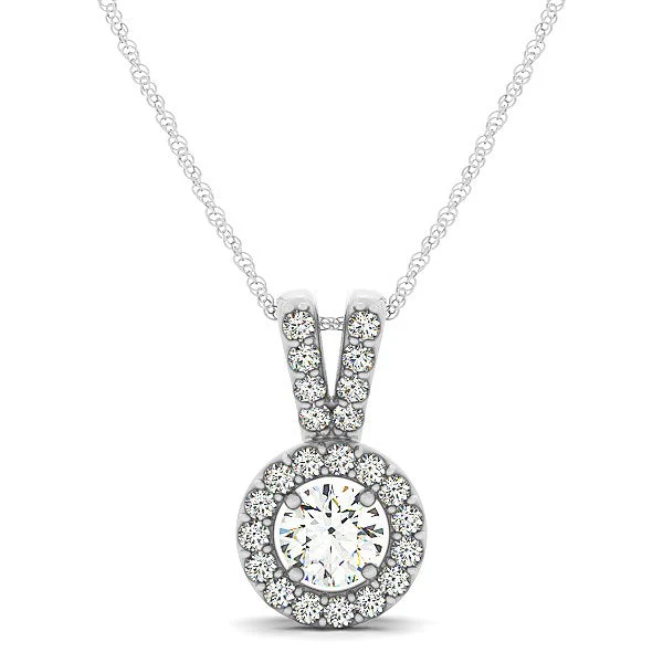 Round Pendant with Split Bail and Diamond Halo in 14k White Gold (3/4 cttw) - Image 5