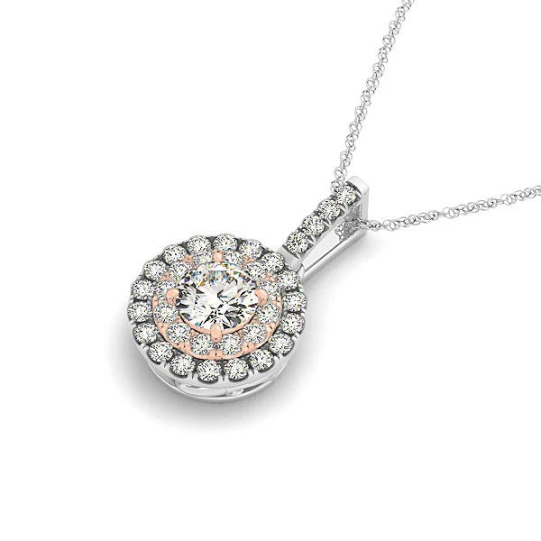 Round Shape Halo Diamond Pendant in 14k White and Rose Gold (1/2 cttw) - Image 2