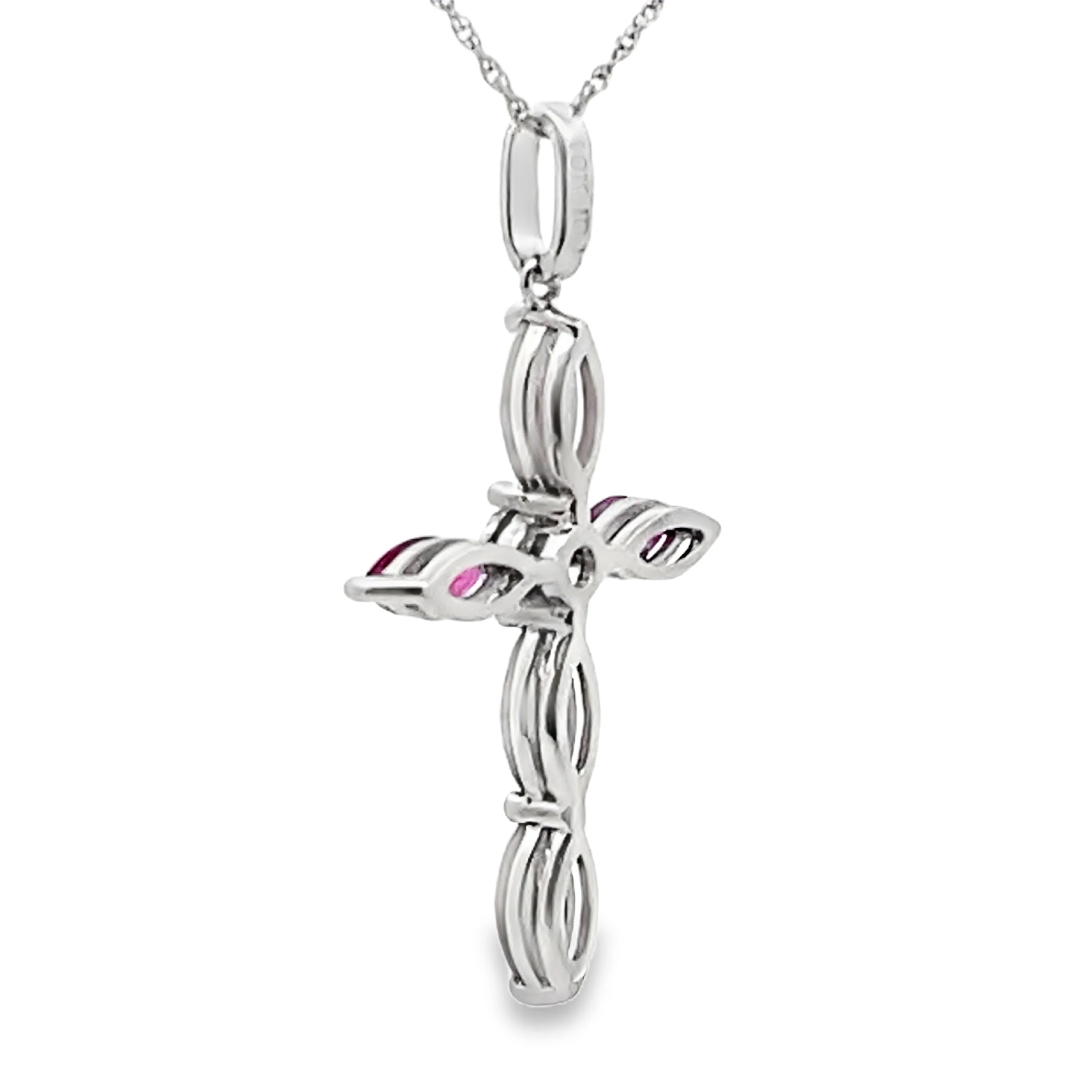 Ruby Diamond Cross Religious Pendant 10KT White Gold - Image 2