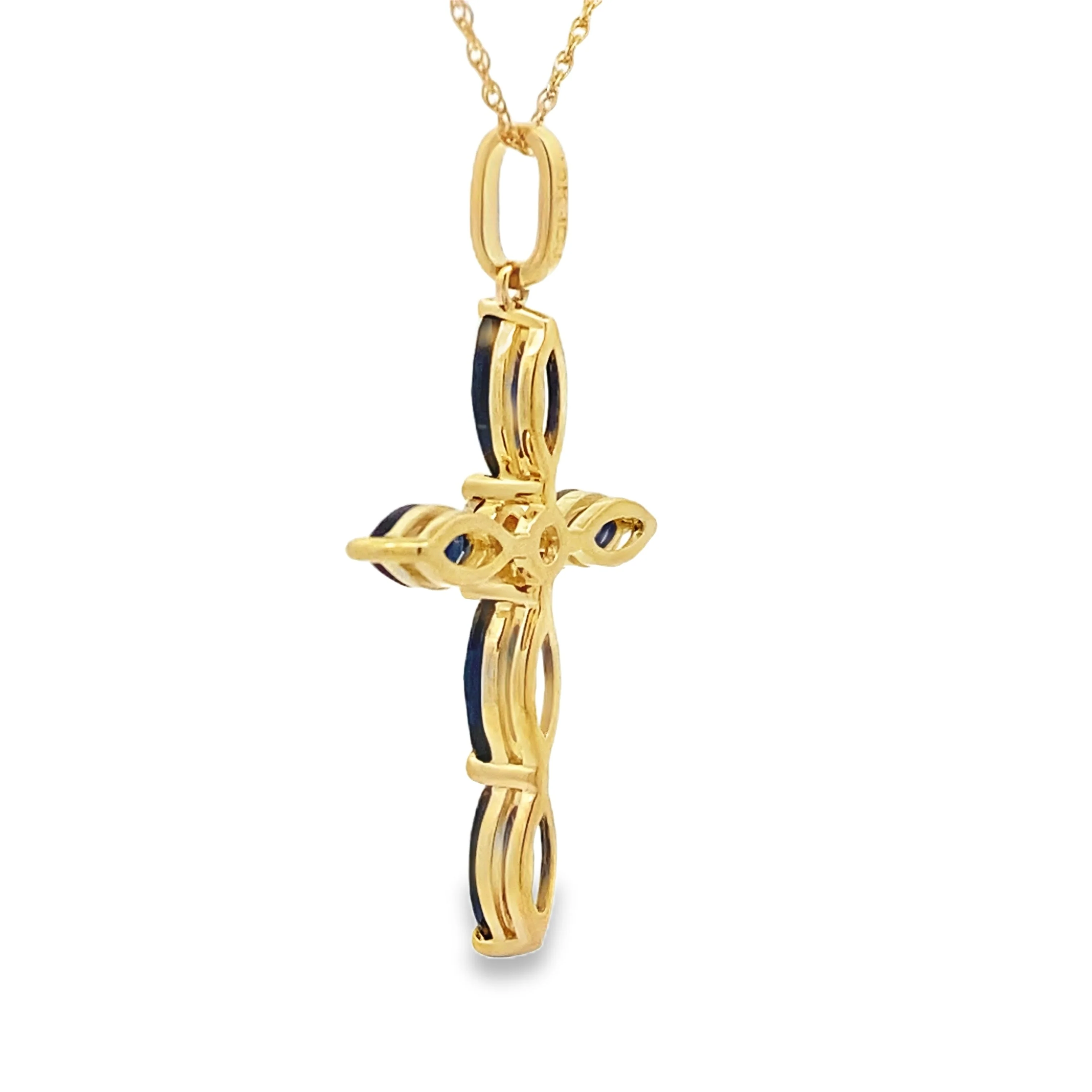 Sapphire Cross Religious Pendant 10KT Yellow Gold - Image 2