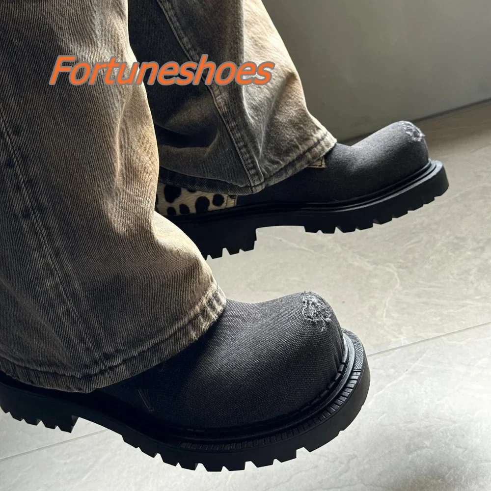 Shallow Patchwork Round Toe Retro Style Platform Shoes - Image 3