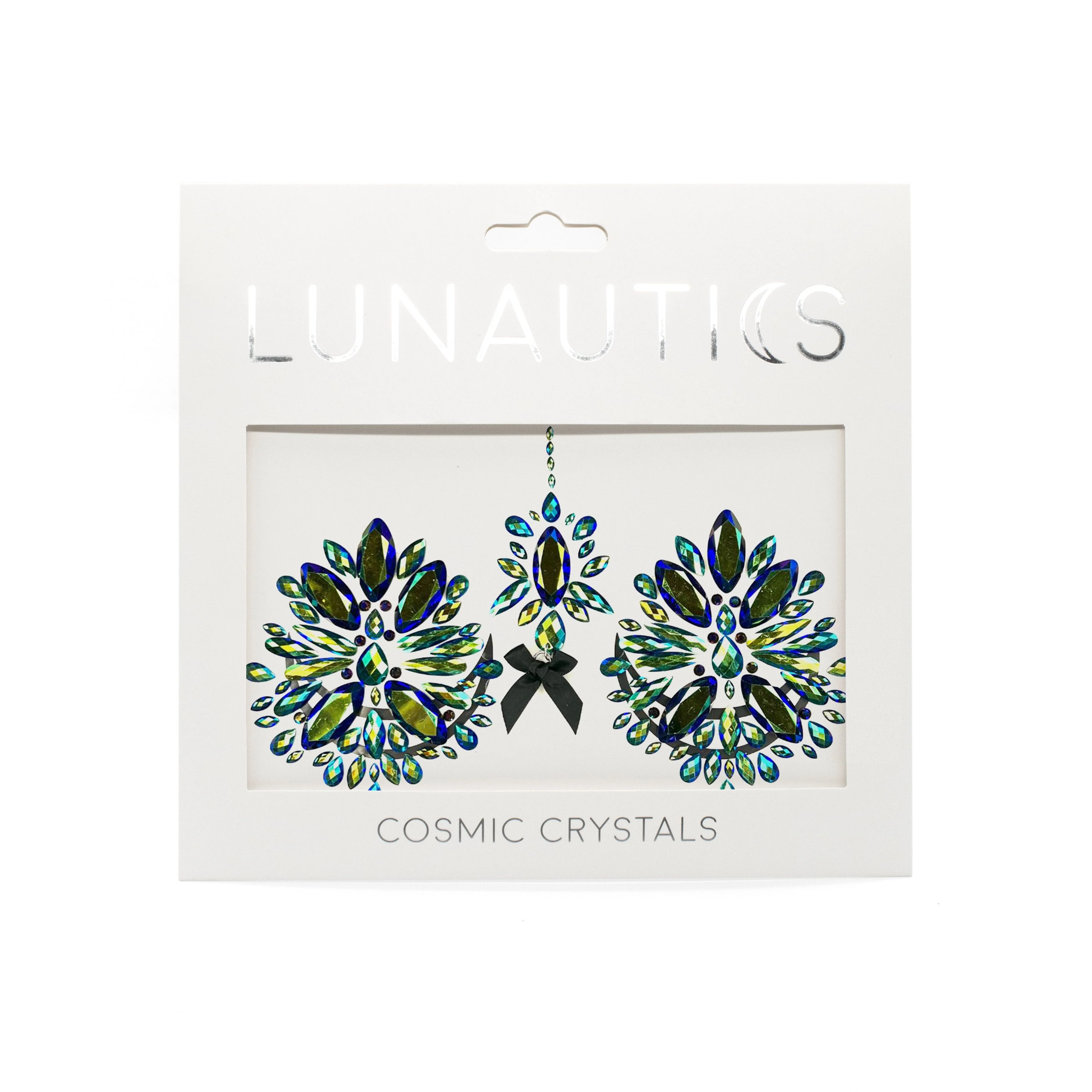 Showgirl Body Jewel Pasties - Black and Iridescent Green Body Jewel Rhinestone Sticker Pasties