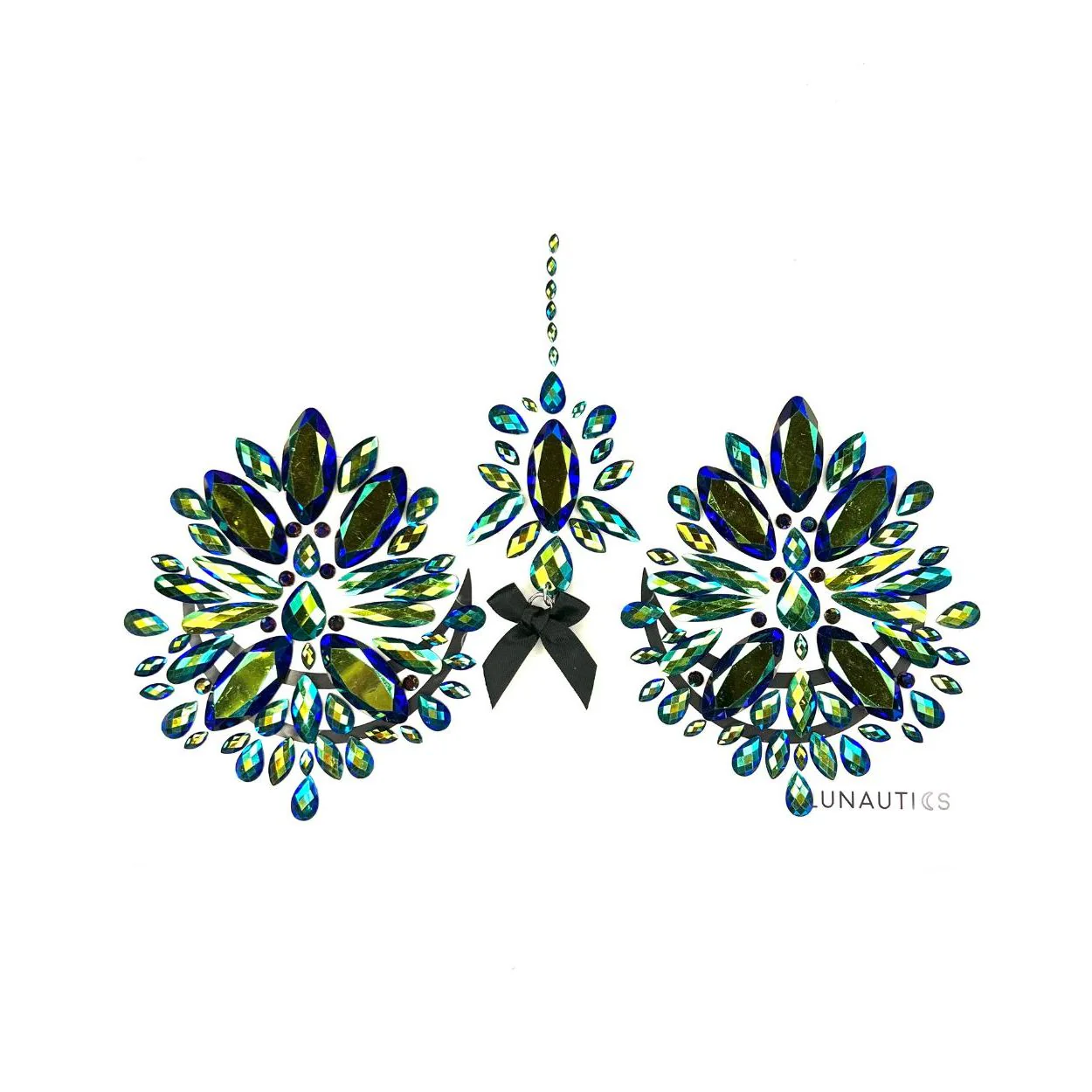 Showgirl Body Jewel Pasties - Black and Iridescent Green Body Jewel Rhinestone Sticker Pasties - Image 3