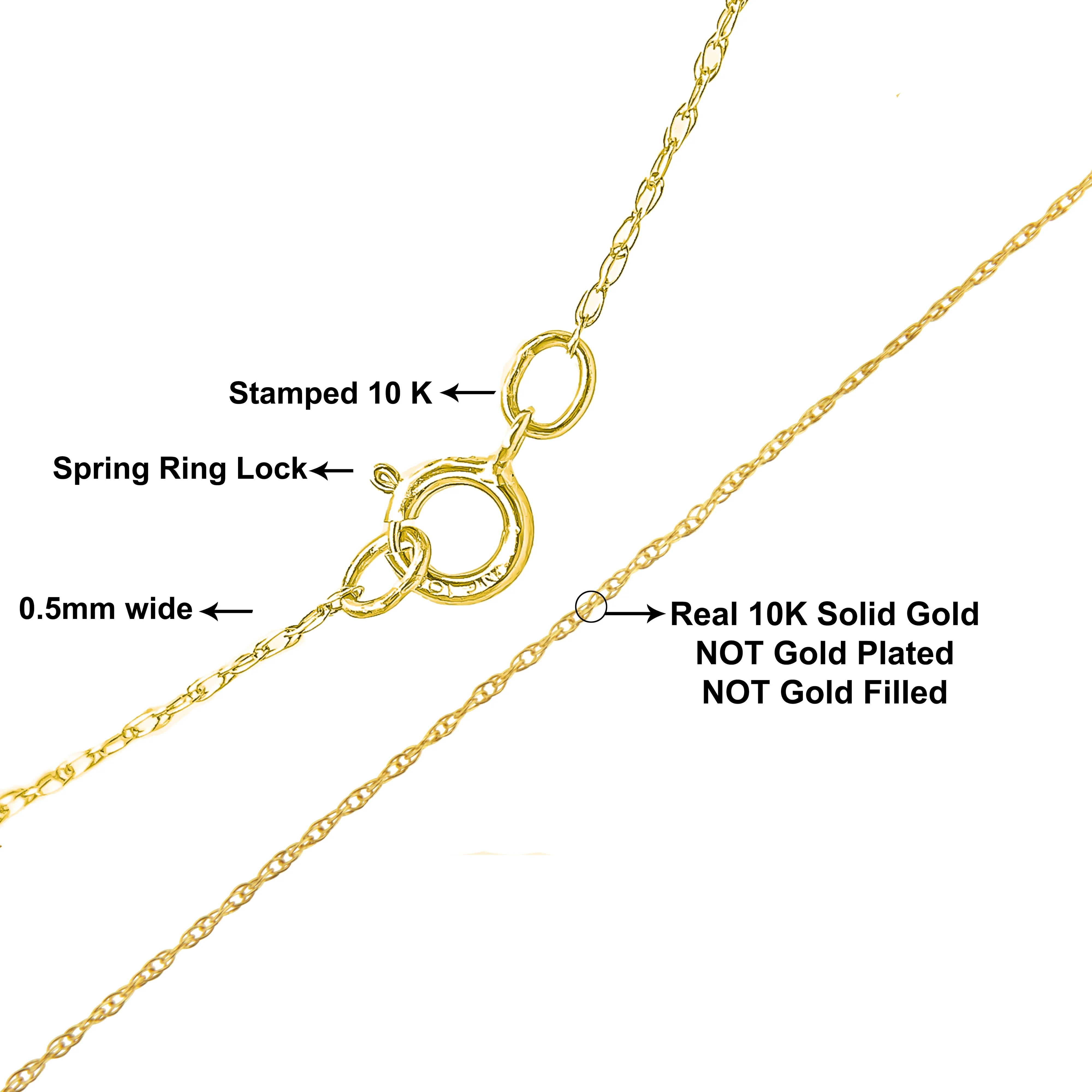 Solid 10K Yellow Gold 0.5mm Slim and Dainty Unisex 18" Rope Chain Necklace - Image 4
