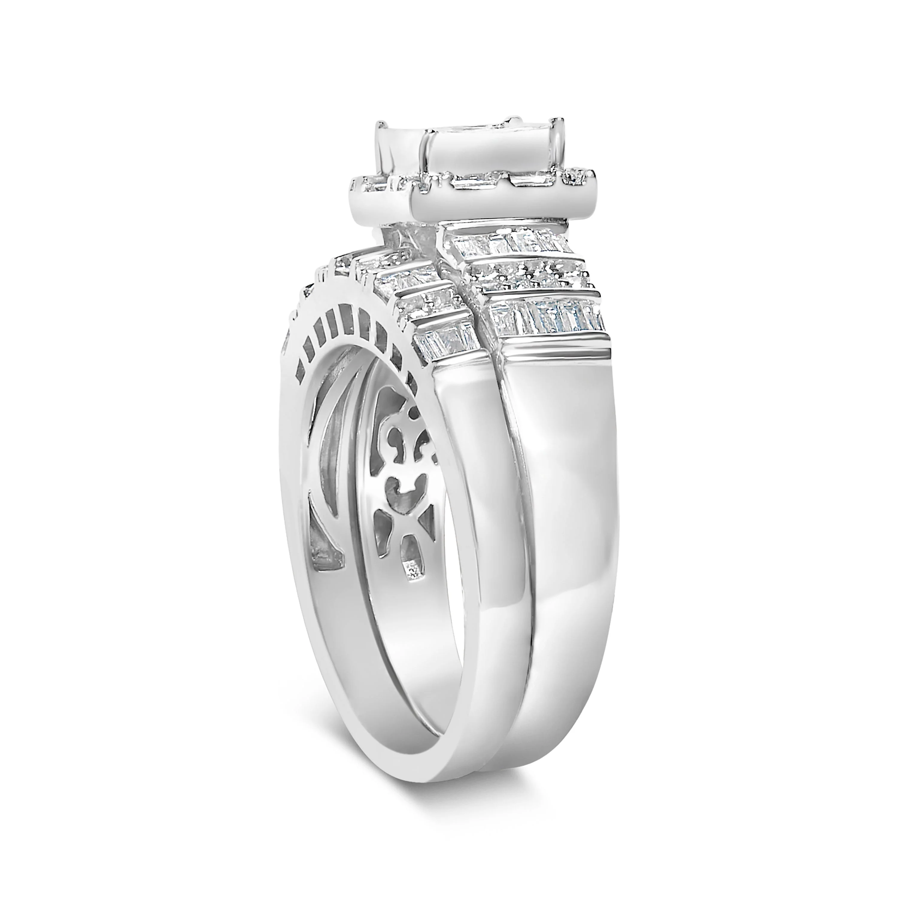 Sterling Silver 1.0 Cttw Diamond Composite Head Bridal Engagement Ring Set - Image 4
