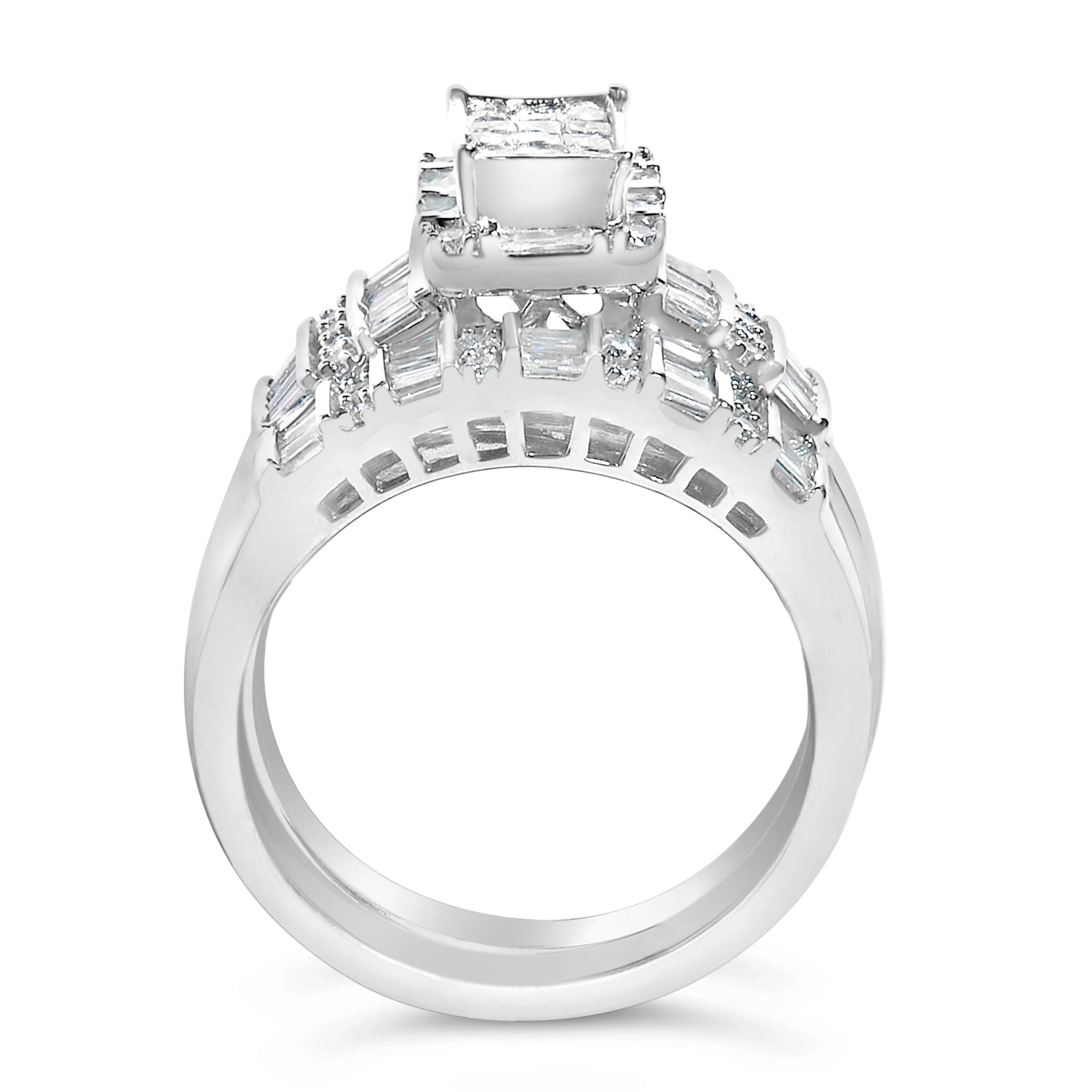 Sterling Silver 1.0 Cttw Diamond Composite Head Bridal Engagement Ring Set - Image 5