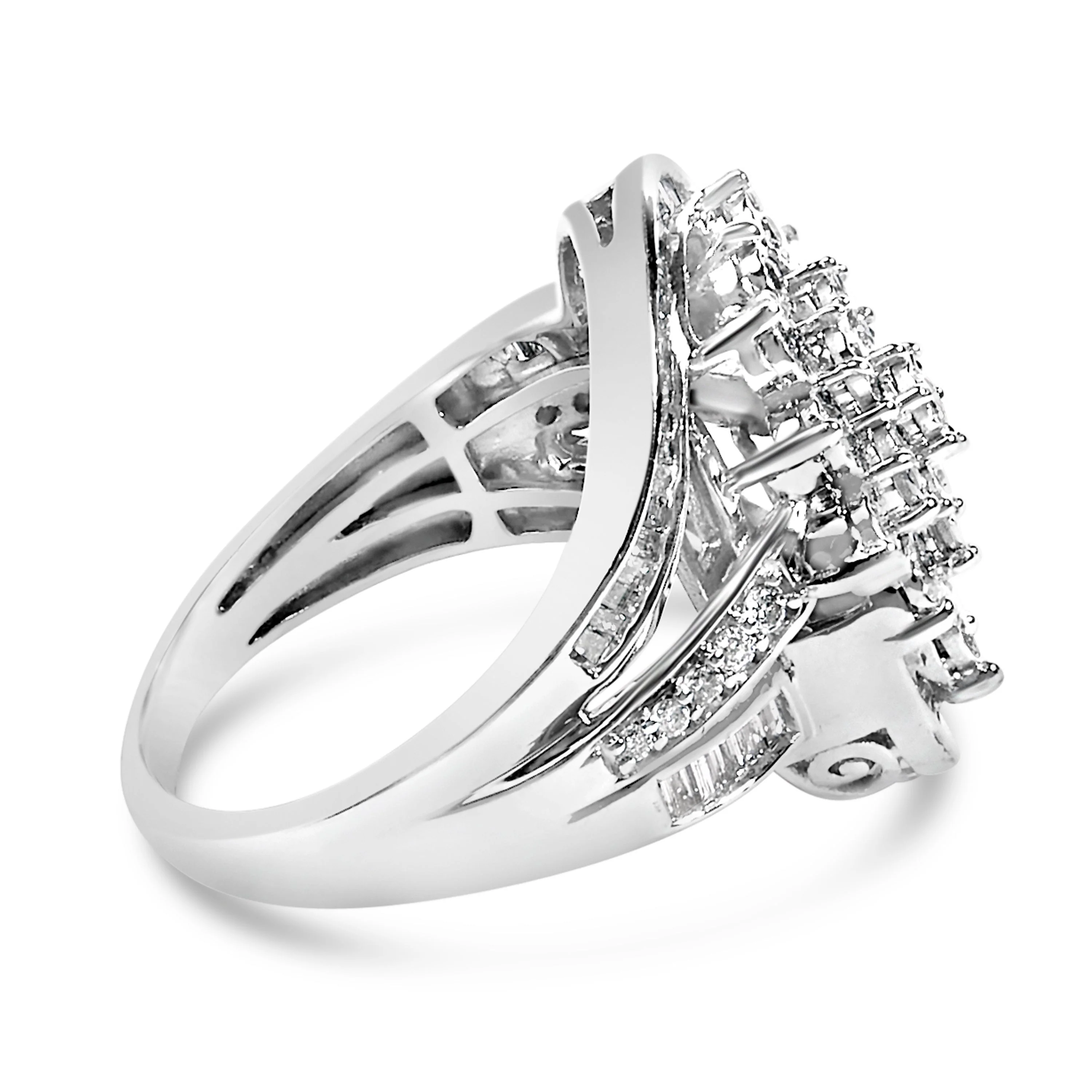Sterling Silver 1.0 Cttw Diamond Swirl Cluster Cocktail Ring - Image 2